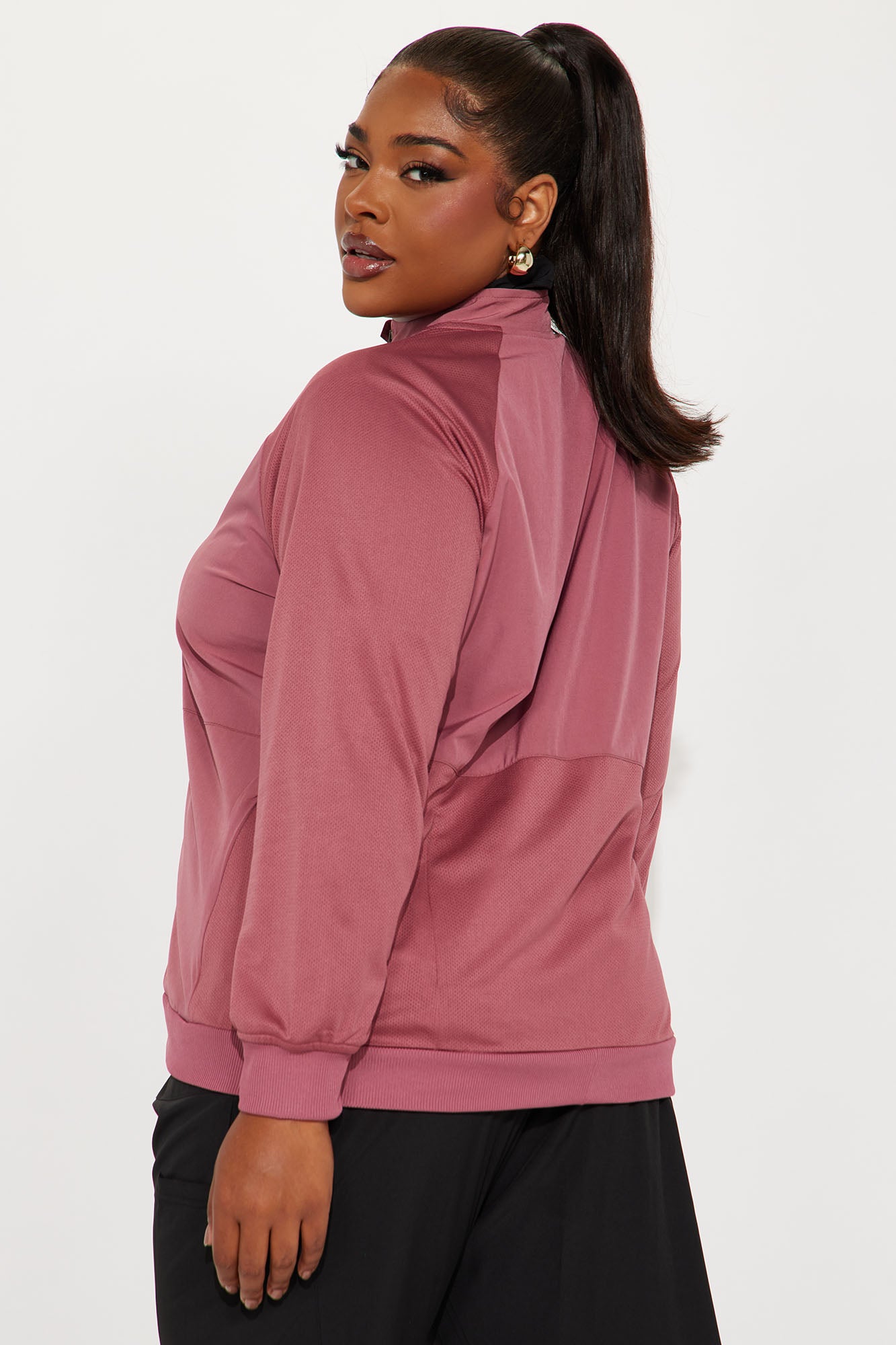 Full Shift Stretch Scrub Uniform Zip Up Jacket - Rose - Image 6