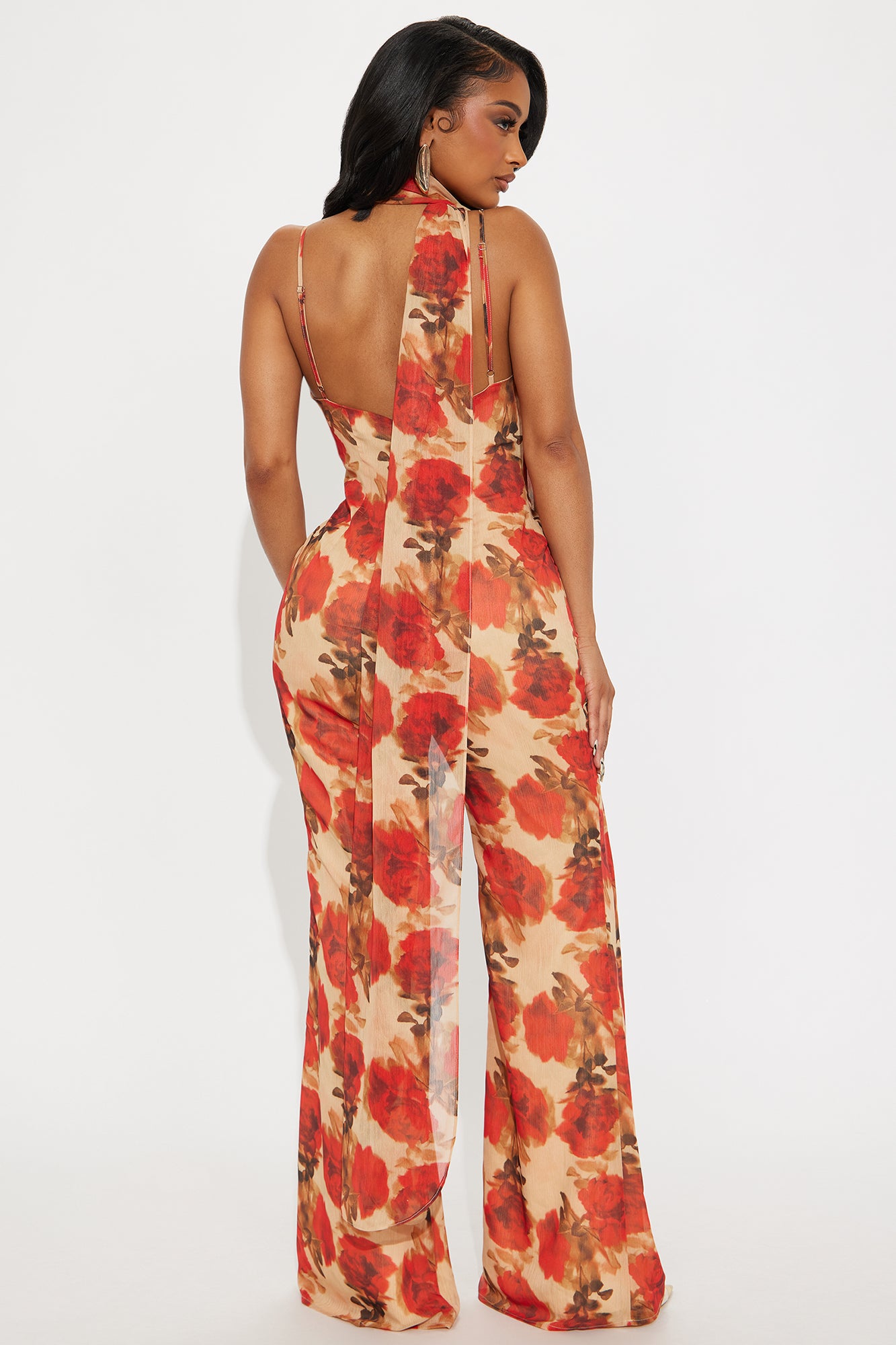 Shauna Chiffon Scarf Jumpsuit - Red/combo - Image 3
