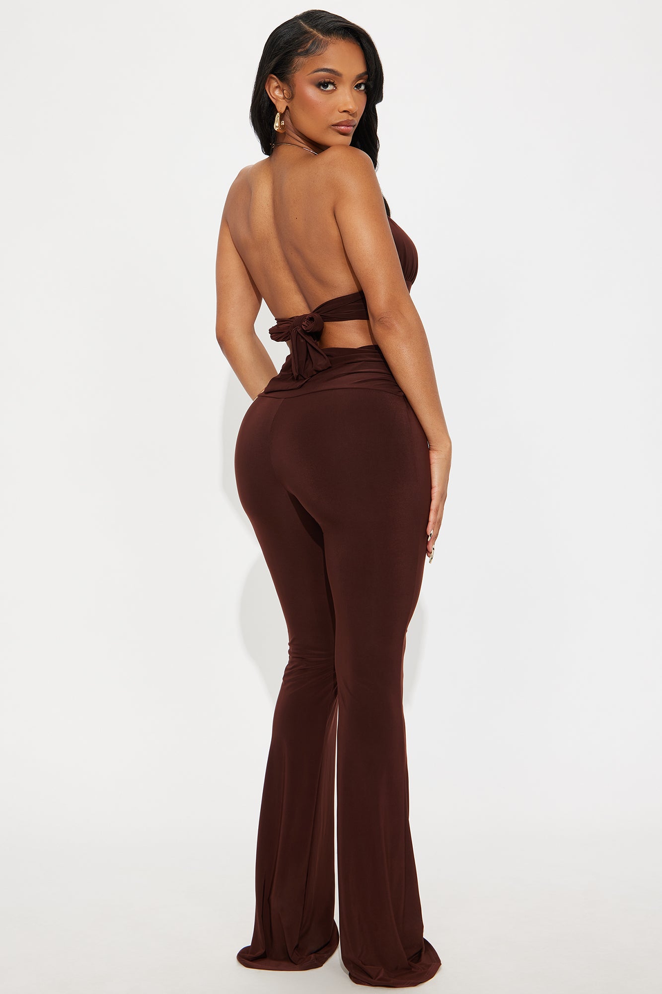 Crossing Paths Halter Jumpsuit - Chocolate - Image 3