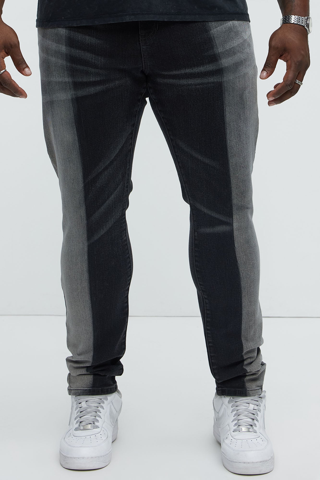 Split Shadow Stacked Skinny Jeans - Black Wash - Image 6