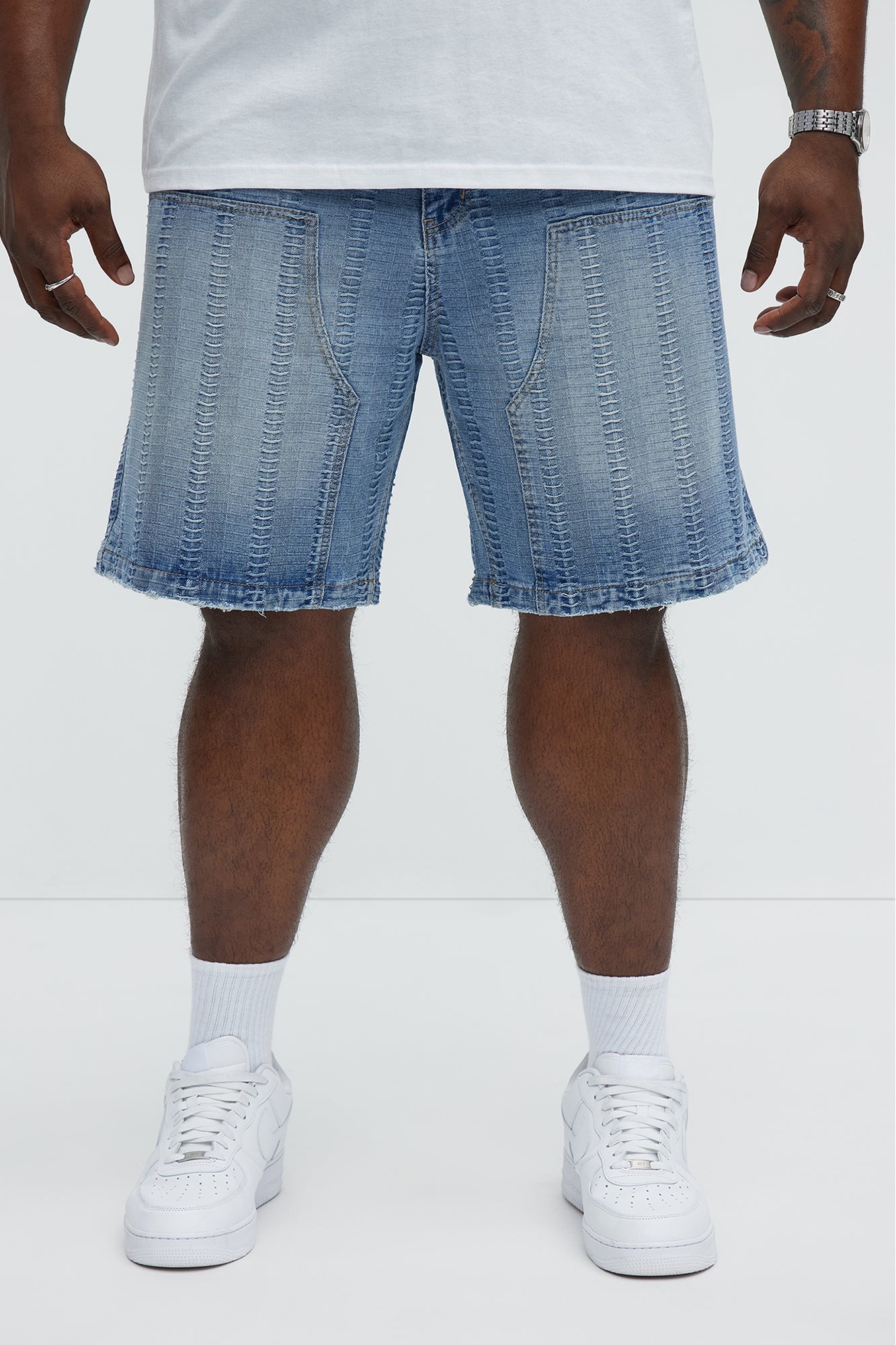 Horizon Textured Relaxed Carpenter Denim Shorts - Medium Blue Wash - Image 6