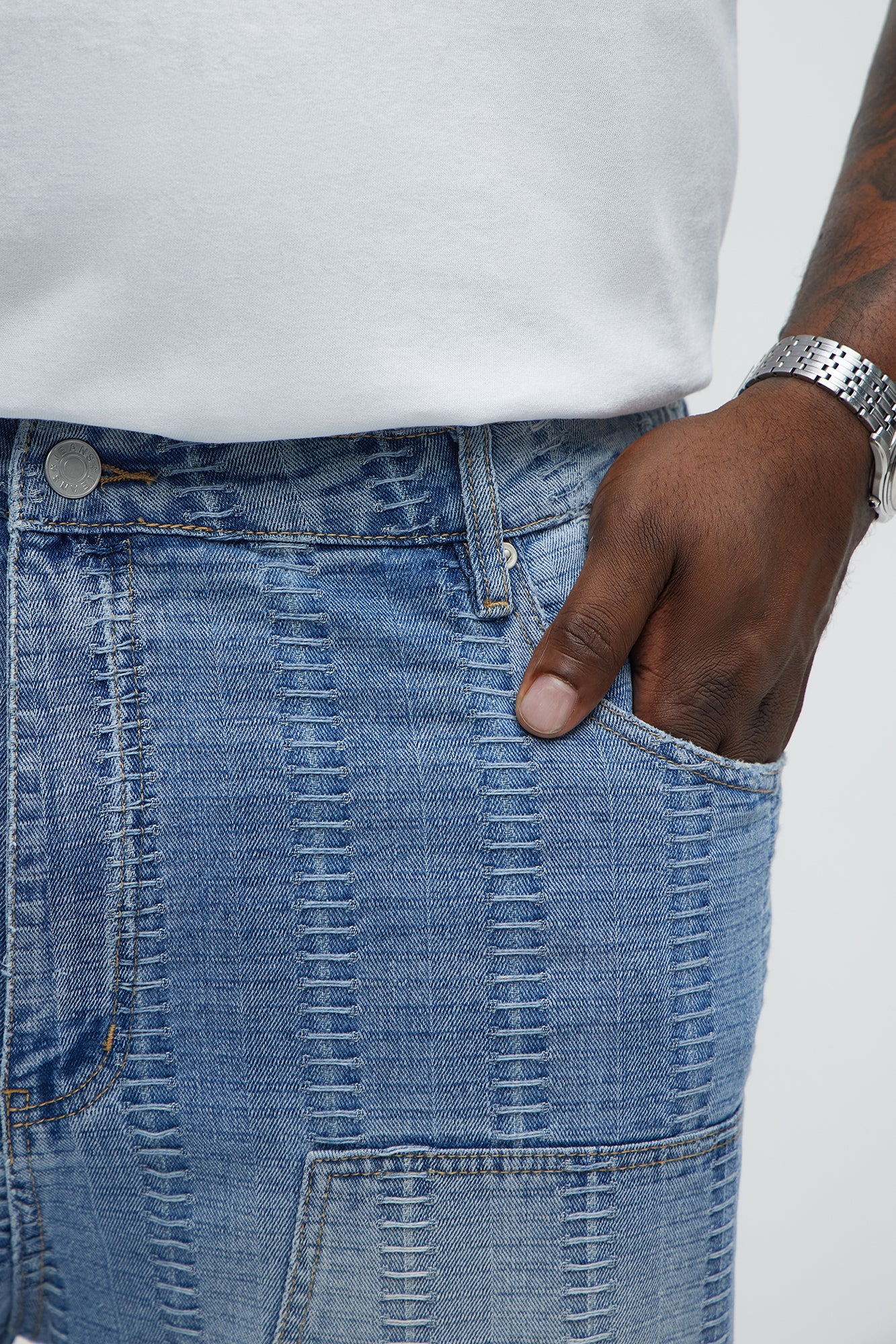 Horizon Textured Relaxed Carpenter Denim Shorts - Medium Blue Wash - Image 8