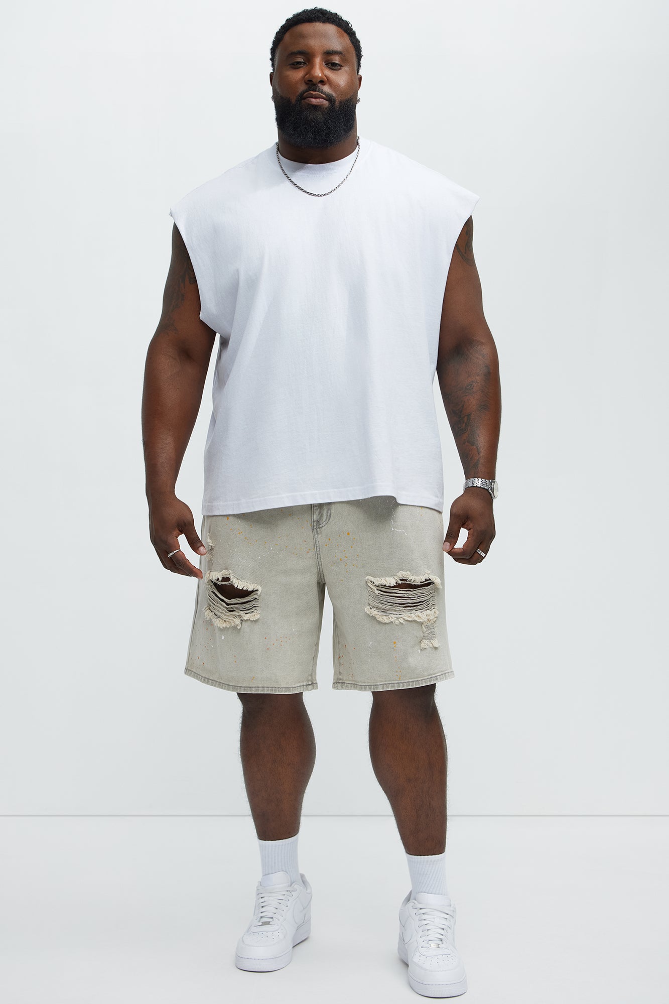 These Streets Paint Splattered Relaxed Denim Shorts - Grey - Image 5