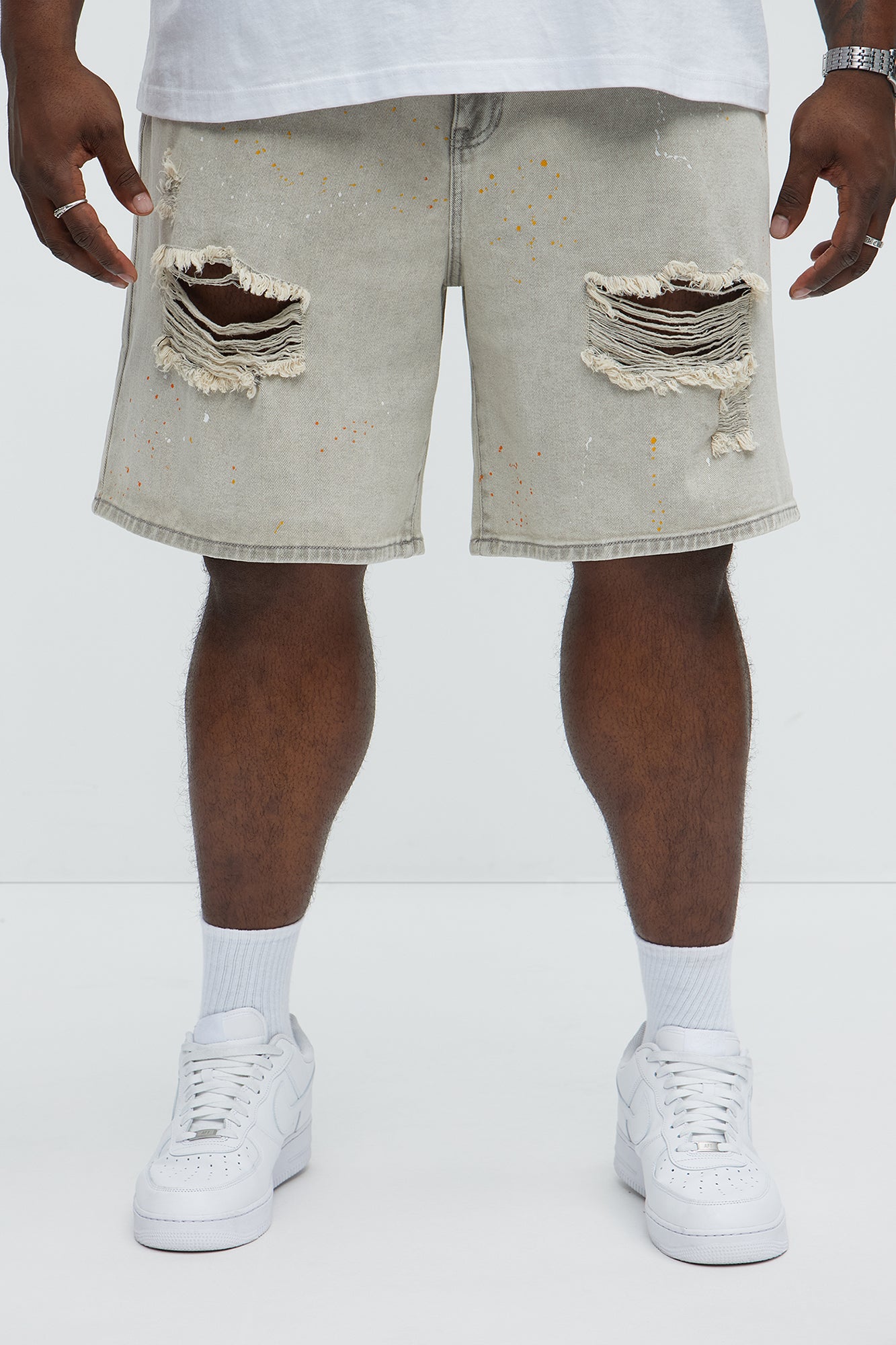 These Streets Paint Splattered Relaxed Denim Shorts - Grey - Image 6