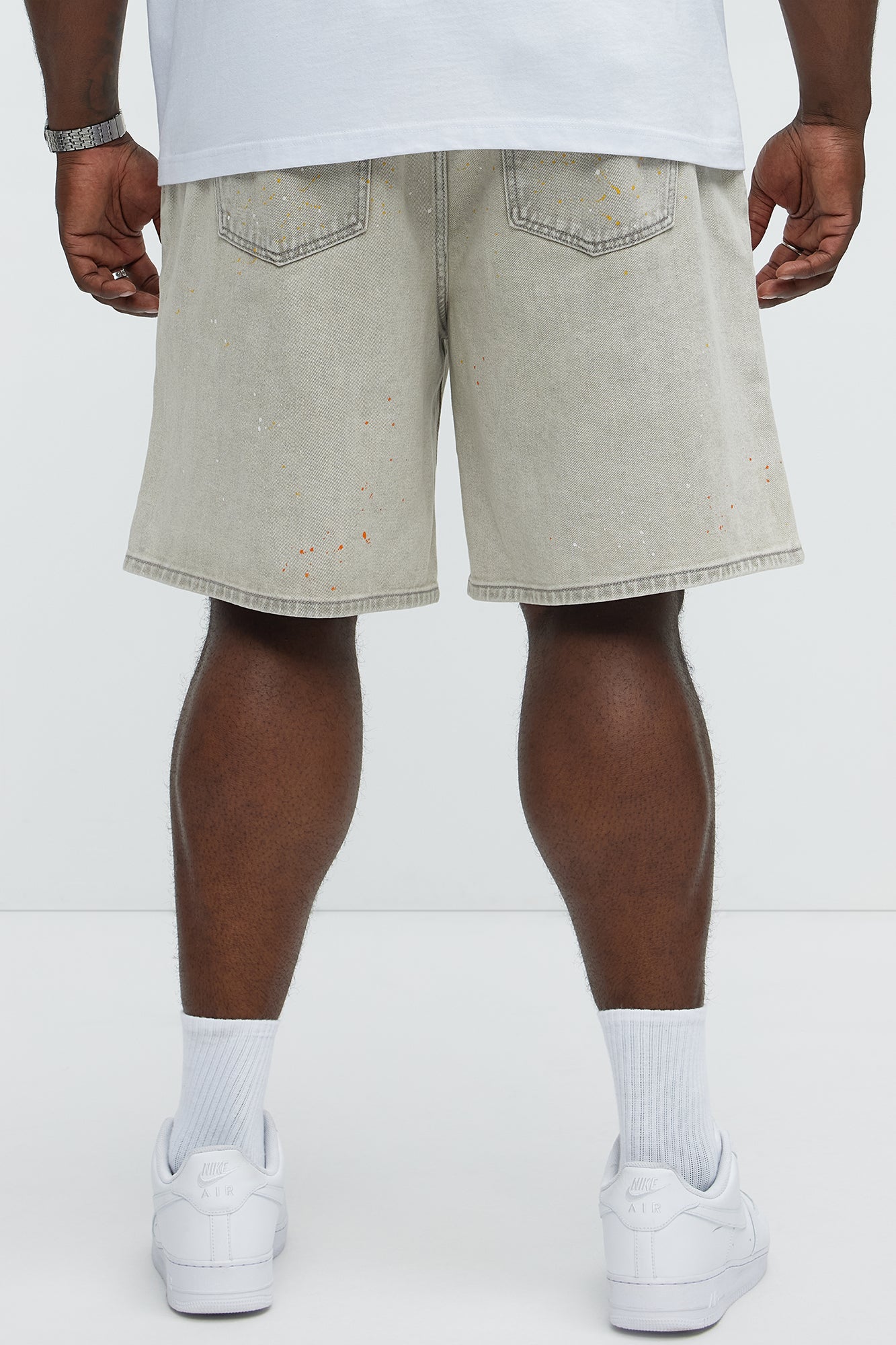These Streets Paint Splattered Relaxed Denim Shorts - Grey - Image 7