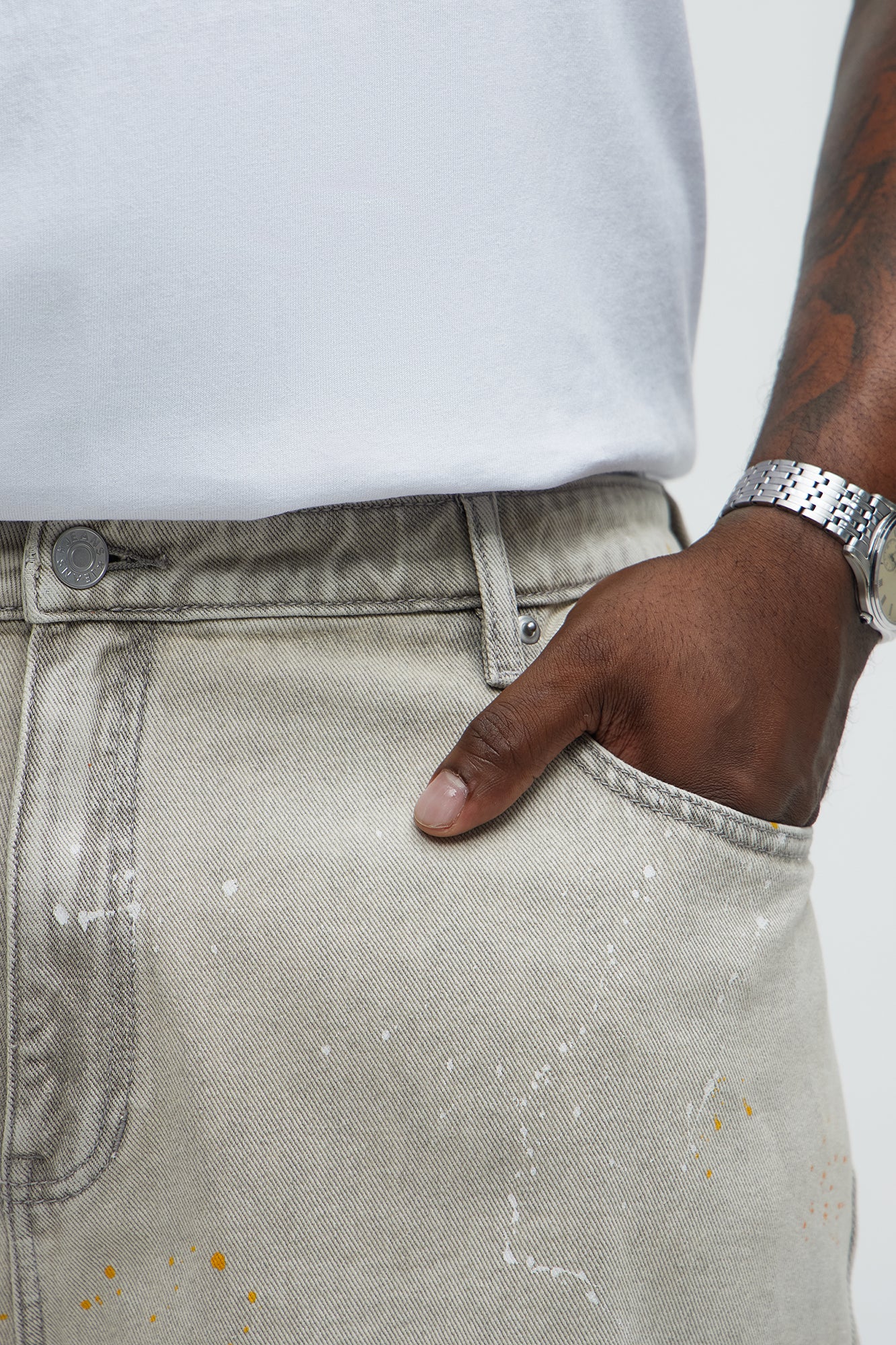 These Streets Paint Splattered Relaxed Denim Shorts - Grey - Image 8