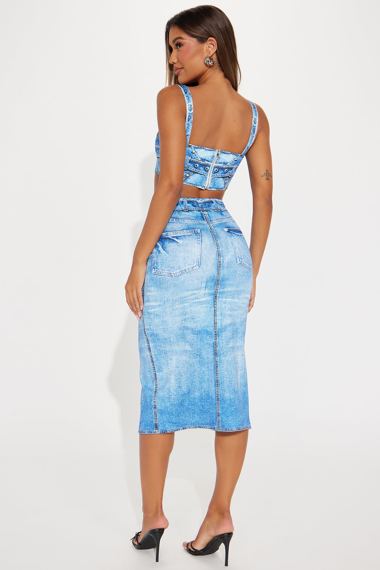 Zahra Denim Print Skirt Set - Blue - Image 3