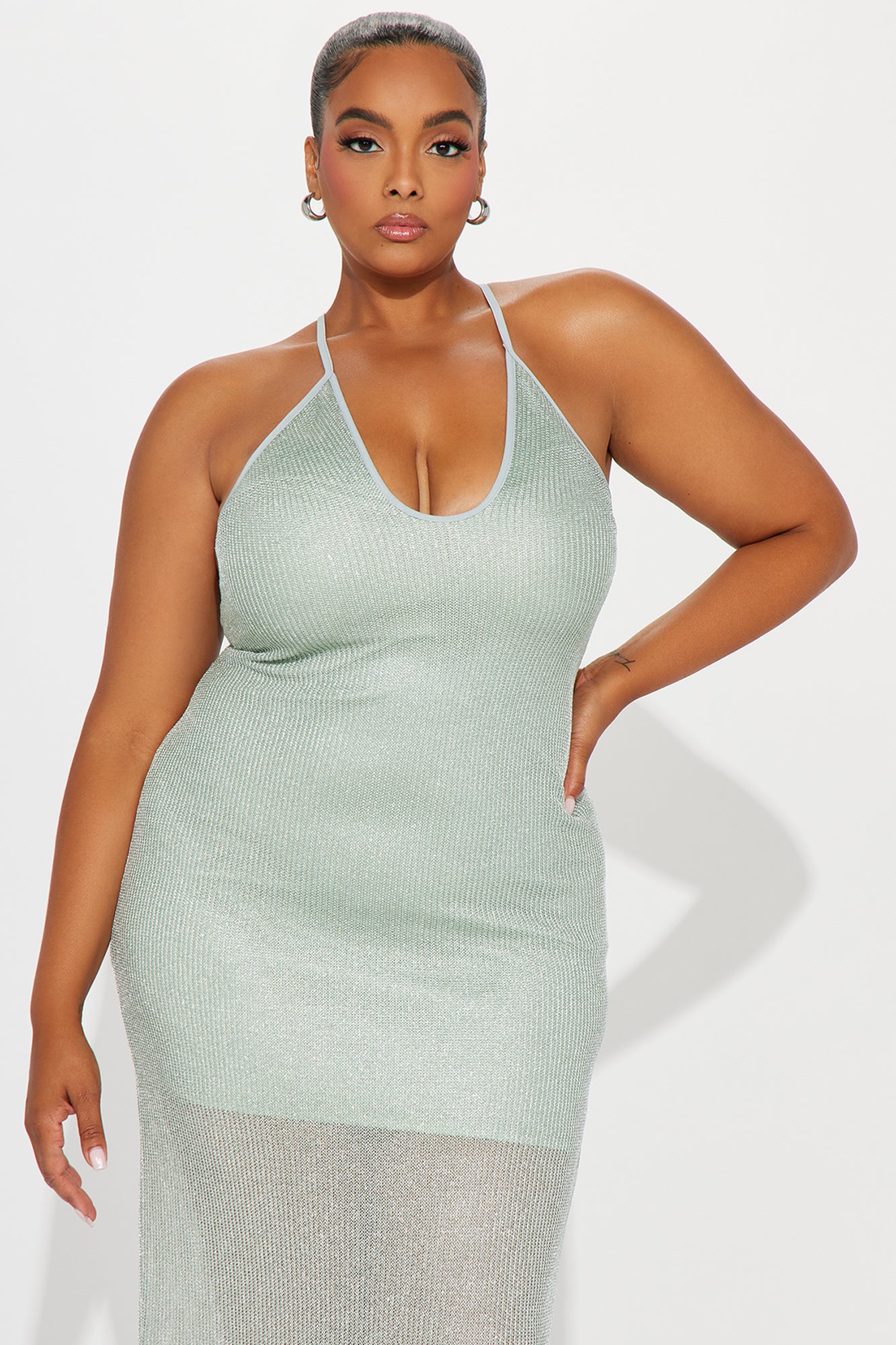 Be Realistic Metallic Maxi Dress - Sage - Image 5
