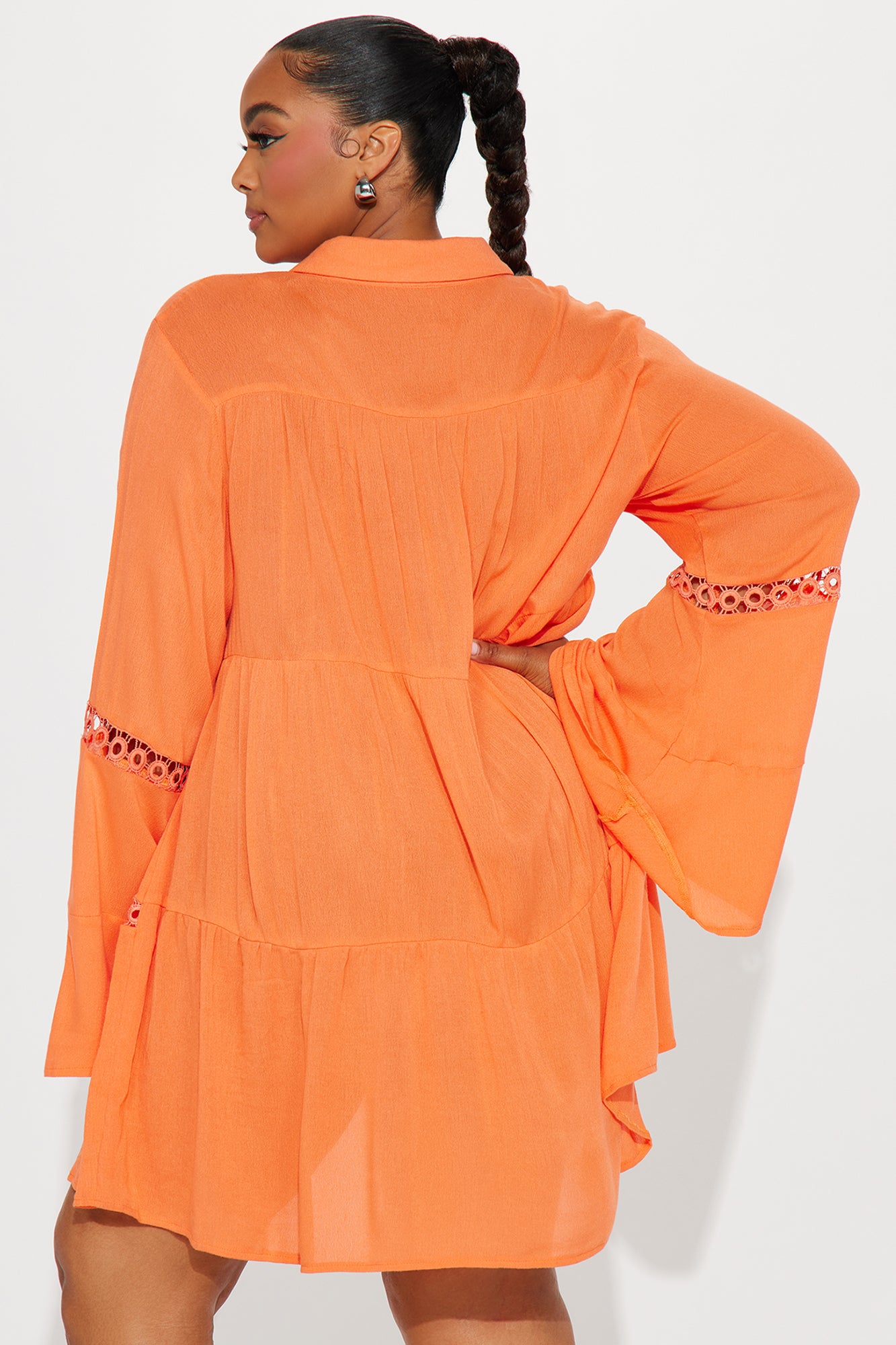 Breezy Paradise Linen Circle Cover Up Shirt Dress - Orange - Image 6