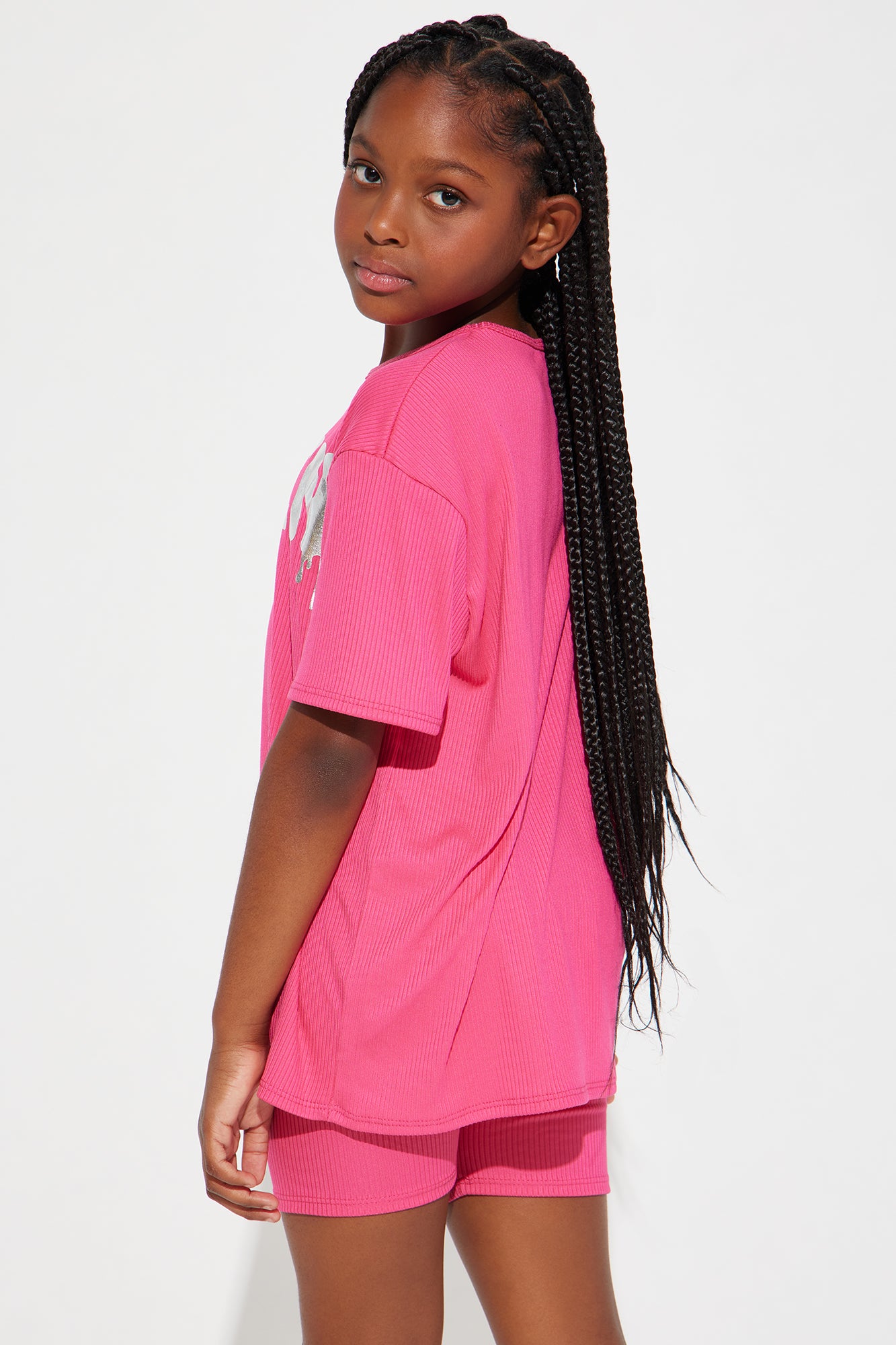 Mini Queen Of The Playground Biker Short Set - Fuchsia - Image 3