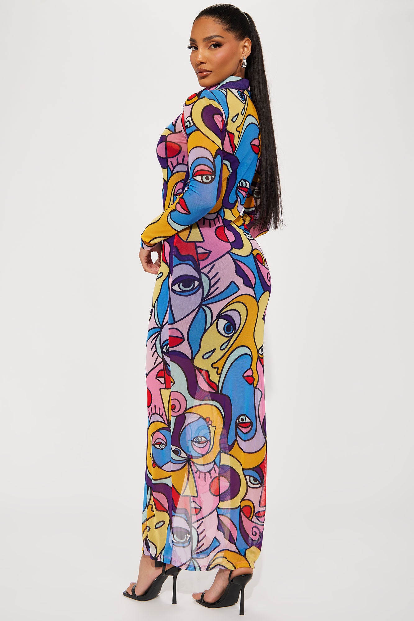 Alia Portrait Mesh Maxi Dress - Multi Color - Image 3