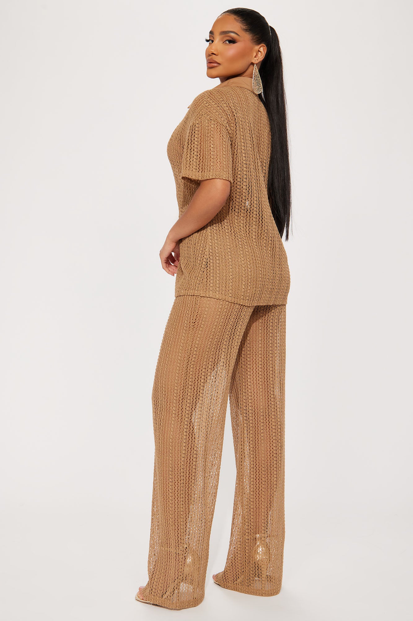 In My Vacay Era Crochet Pant Set - Brown - Image 4