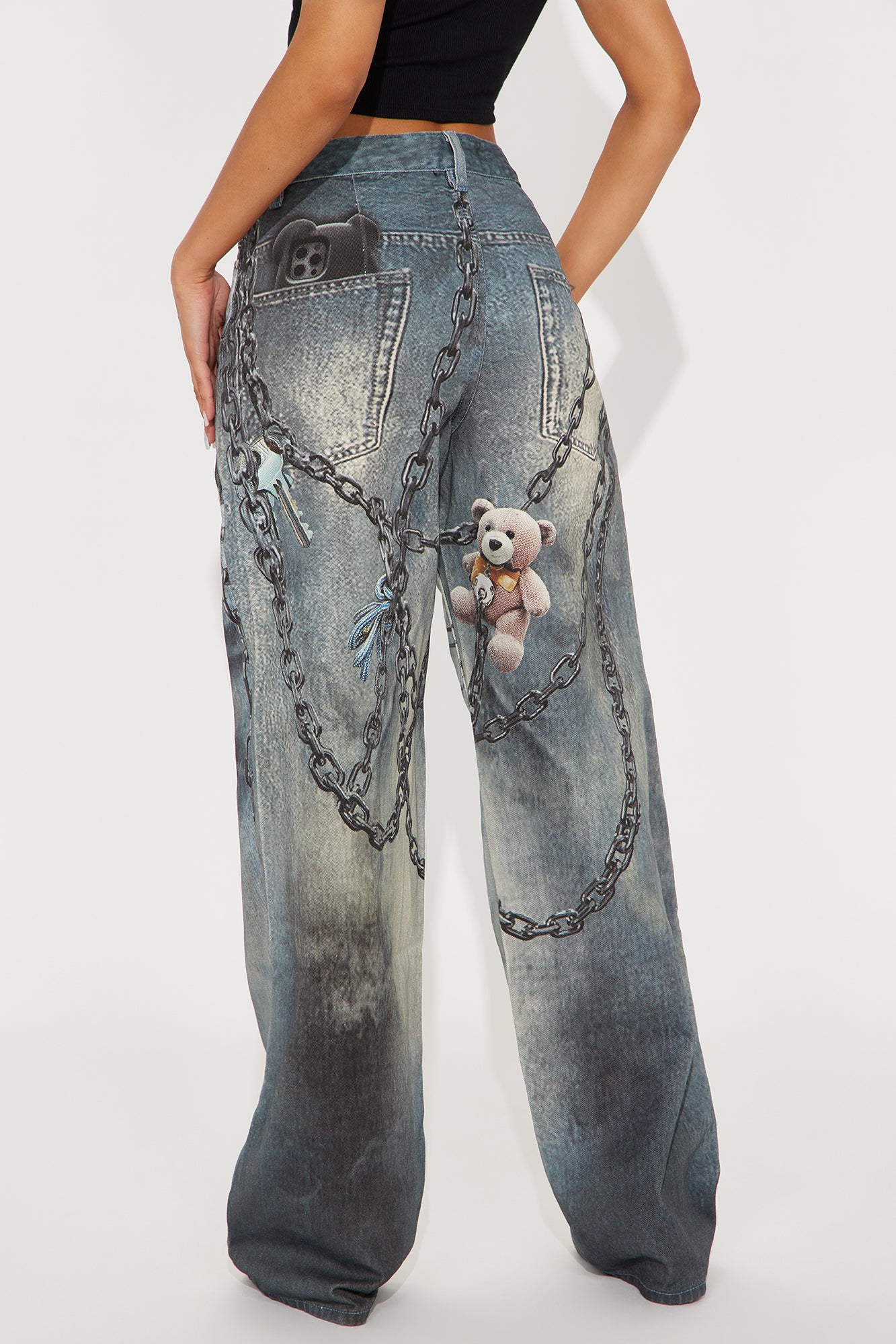 Charmed I'm Sure Printed Wide Leg Jeans - Medium Wash - Image 3