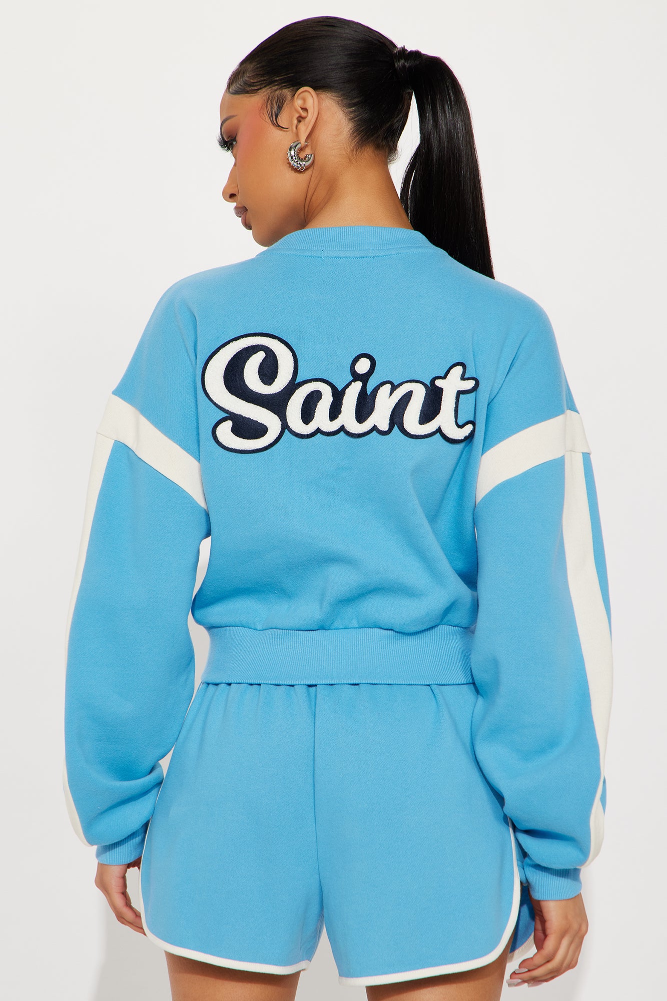 I'm A Saint Fleece Short Set - Blue - Image 4