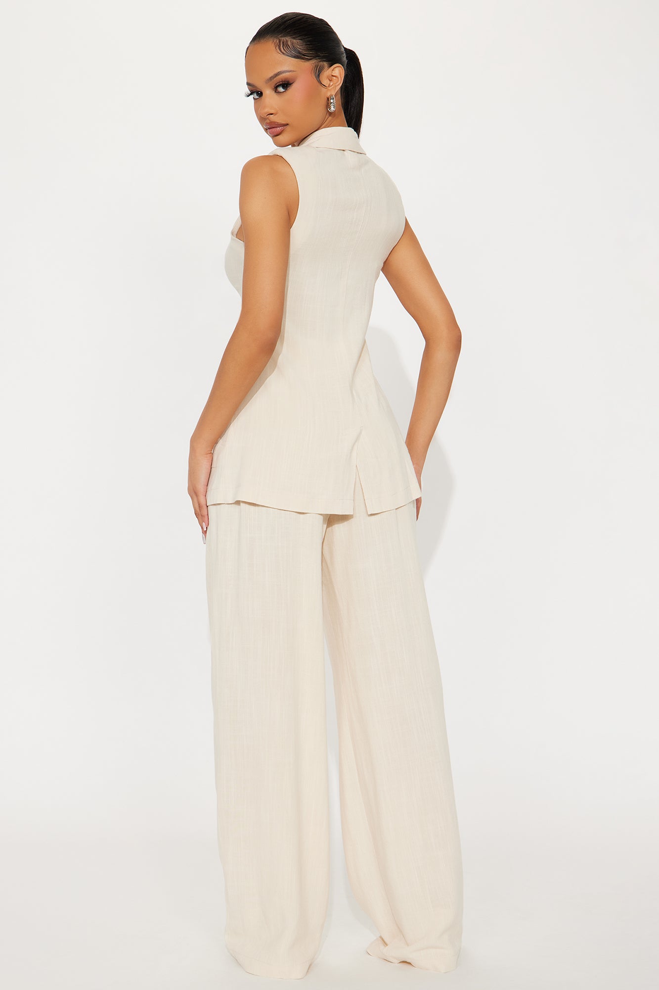 Essential Linen Vest Pant Set - Beige - Image 3