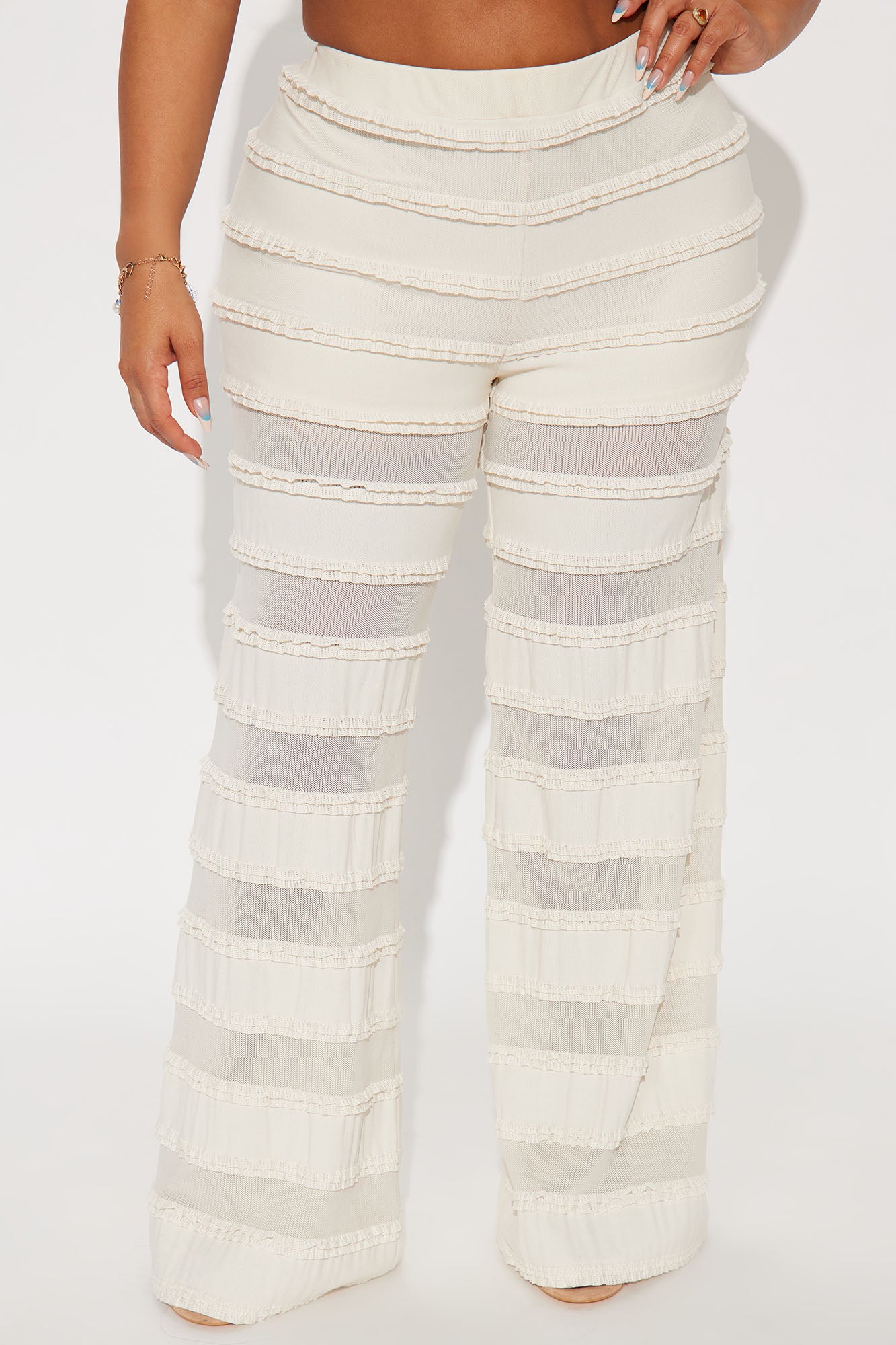 Alora Mesh Ruffled Wide Leg Pant - Taupe - Image 5