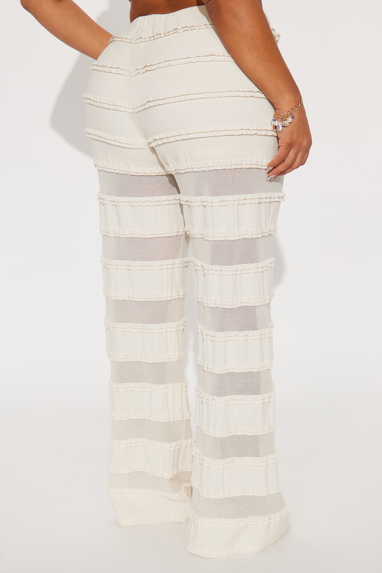 Alora Mesh Ruffled Wide Leg Pant - Taupe - Image 6