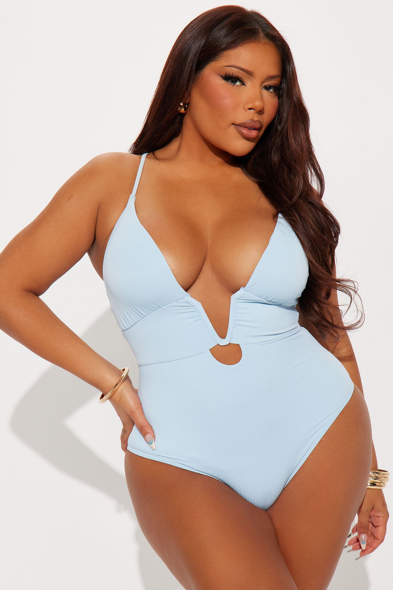 Feeling Good U Wire Ribbed 1 Piece Swimsuit - SkyBlue - Image 4