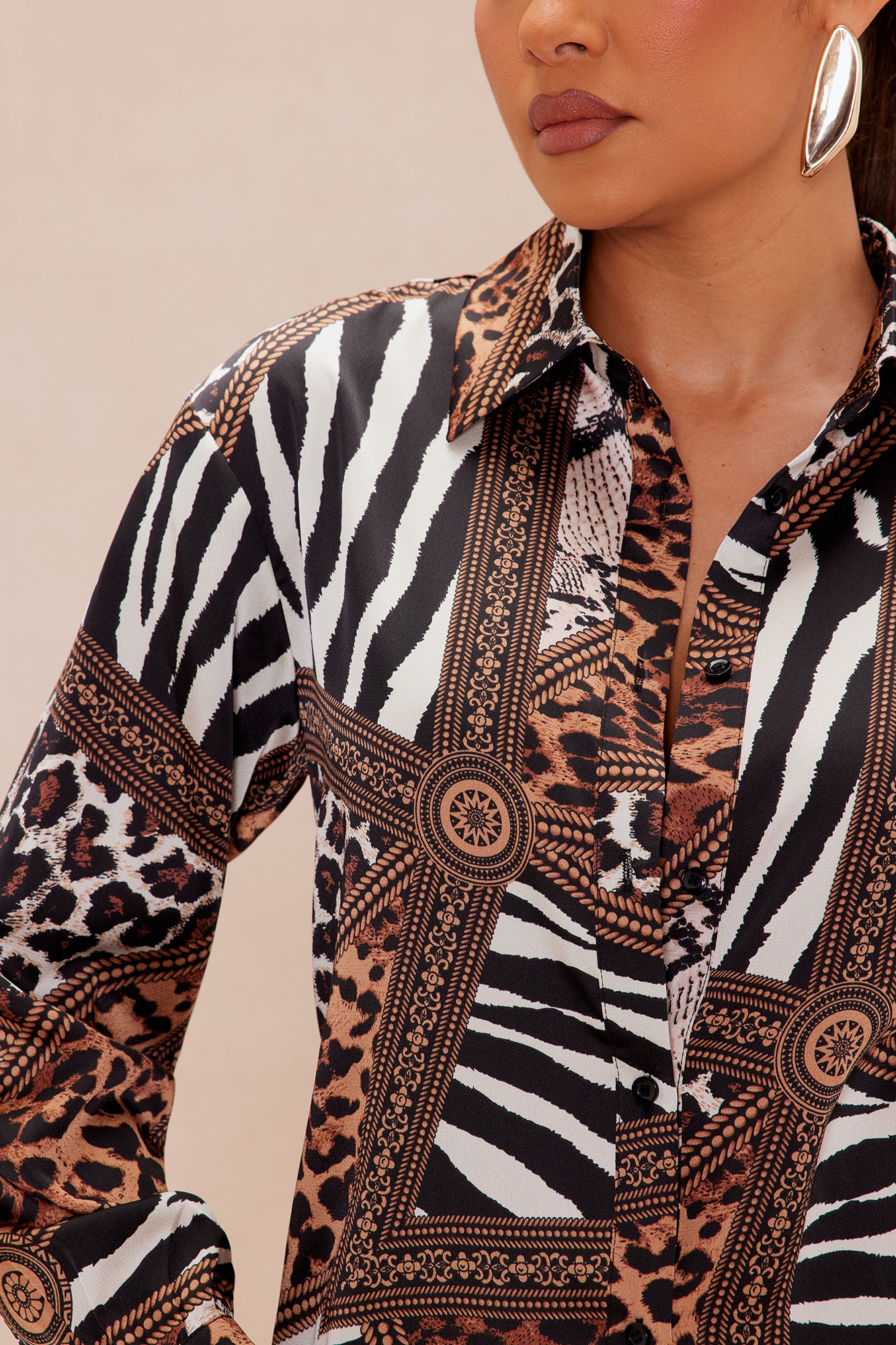 Claudia Animal Satin Shirt - Brown/combo - Image 3