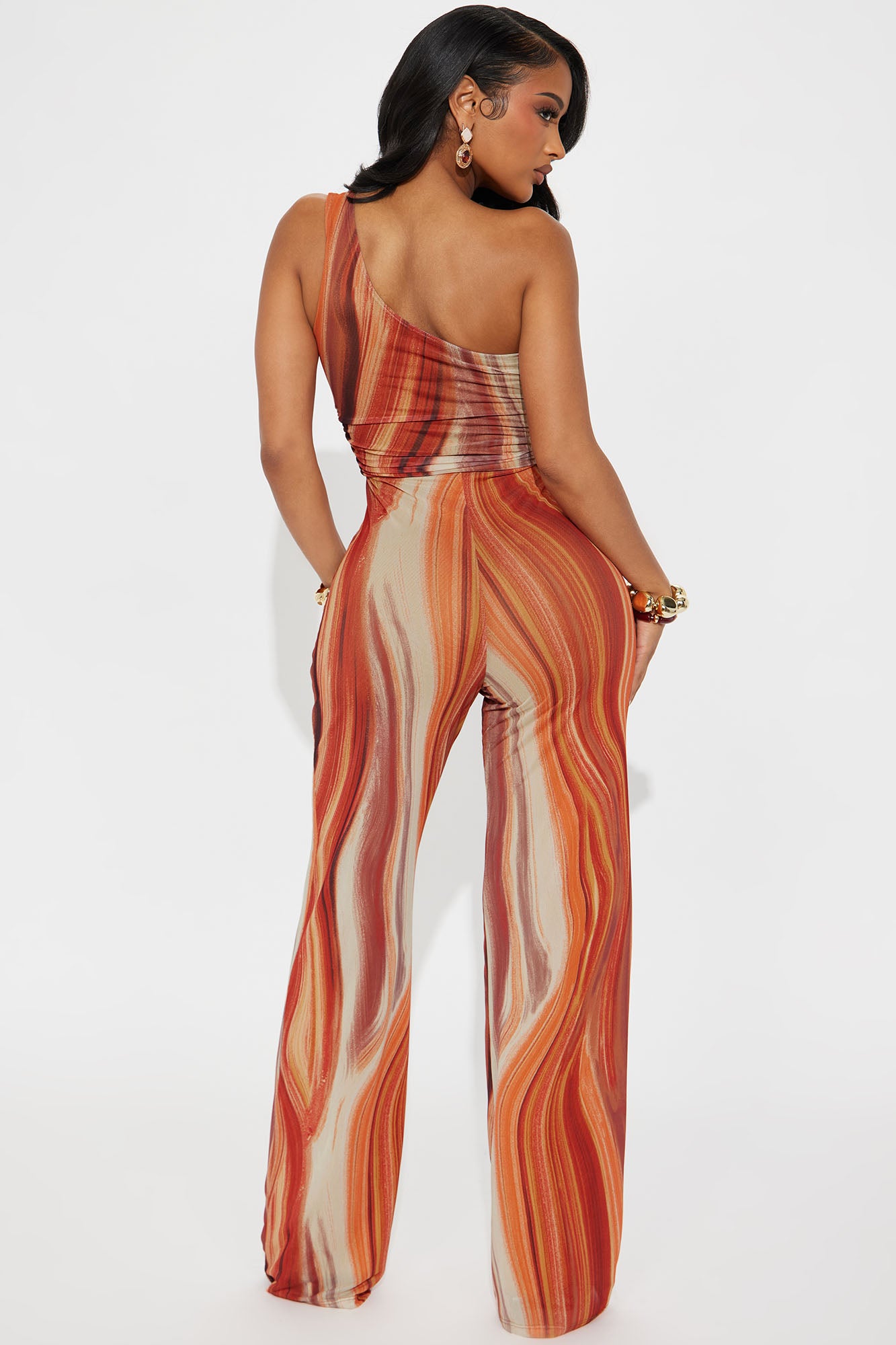 Lost Island One Shoulder Mesh Jumpsuit - Orange/combo - Image 3