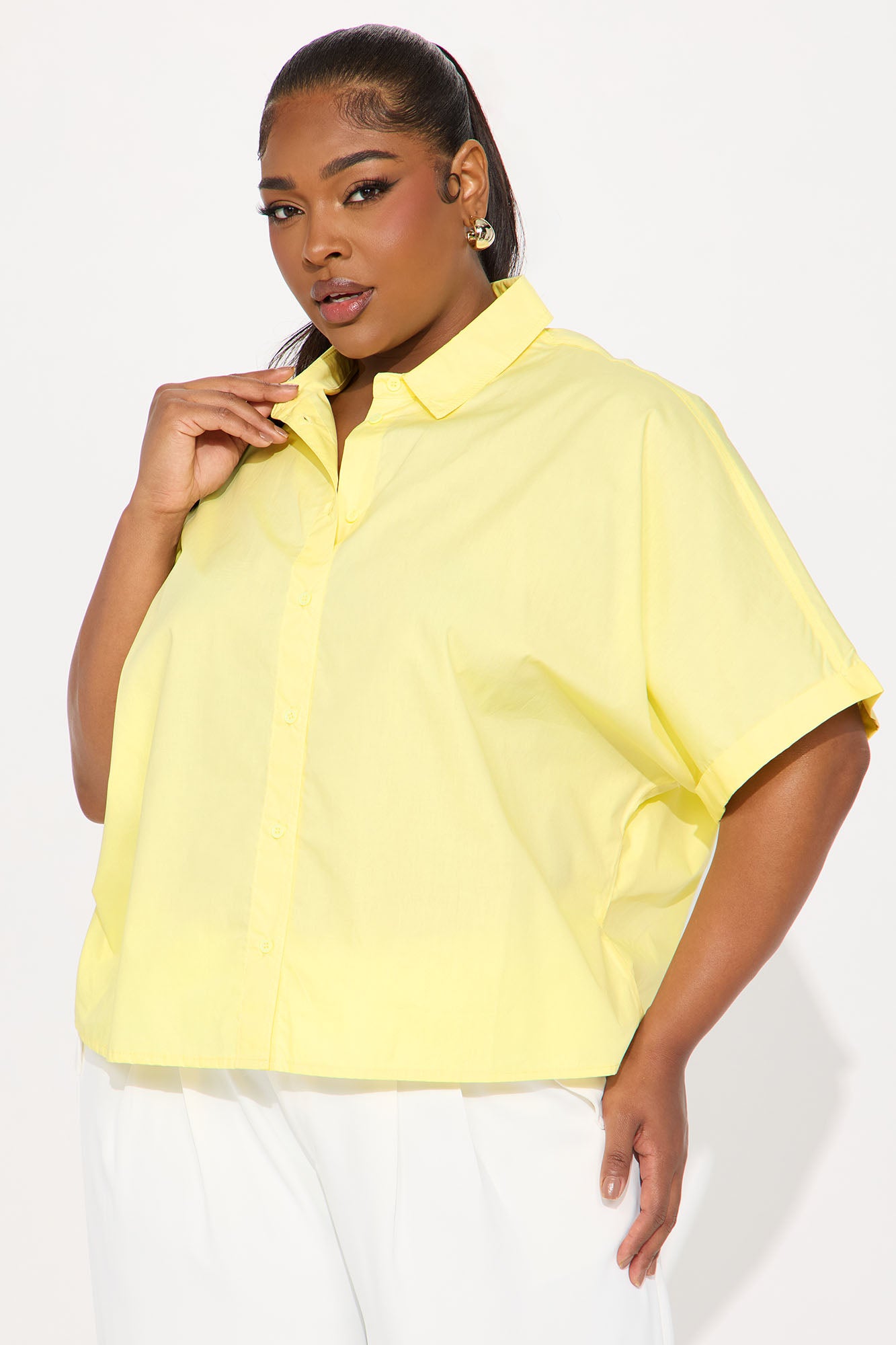 Sancie Oversized Poplin Button Up Shirt - Yellow - Image 4