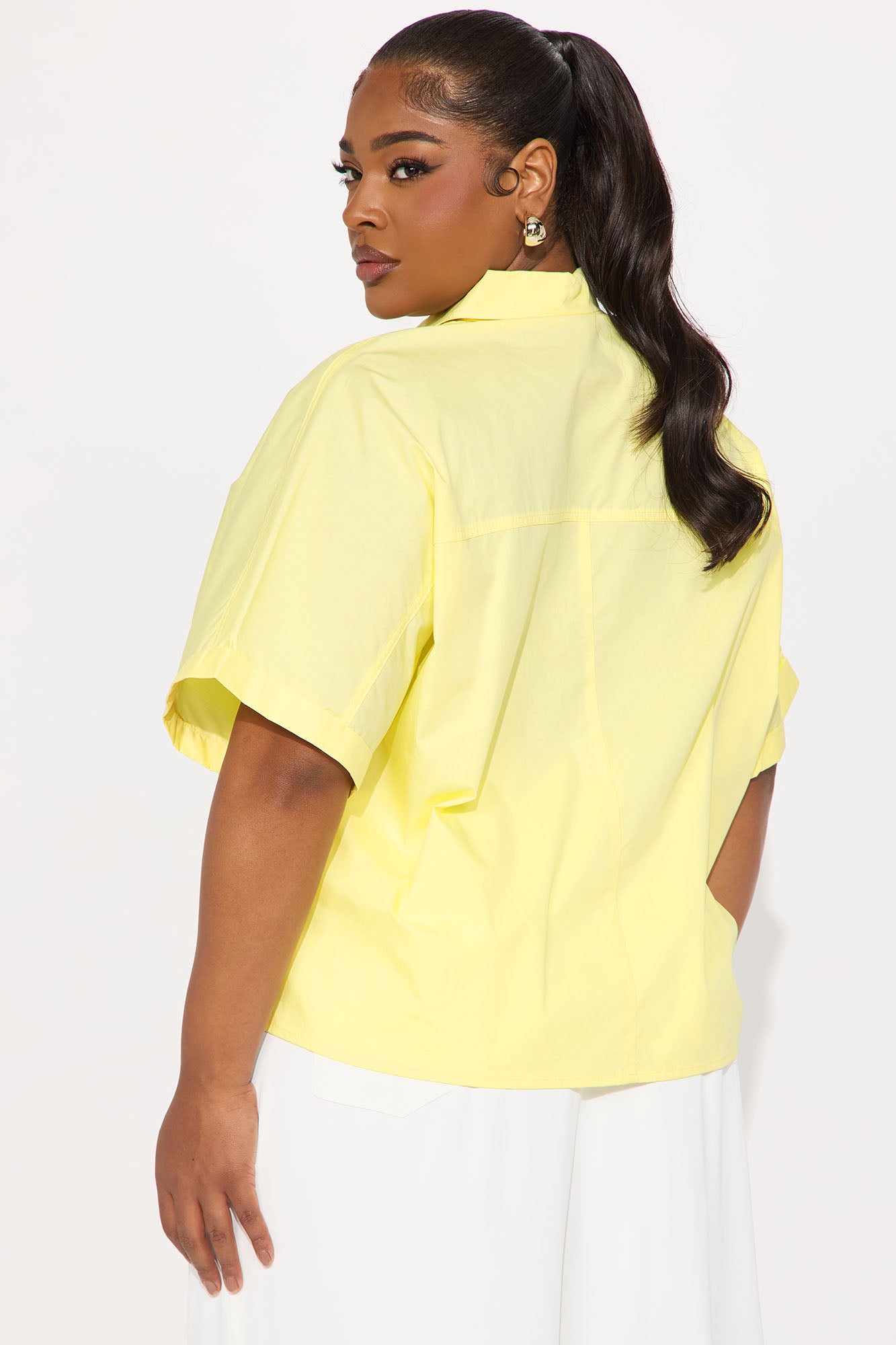 Sancie Oversized Poplin Button Up Shirt - Yellow - Image 6