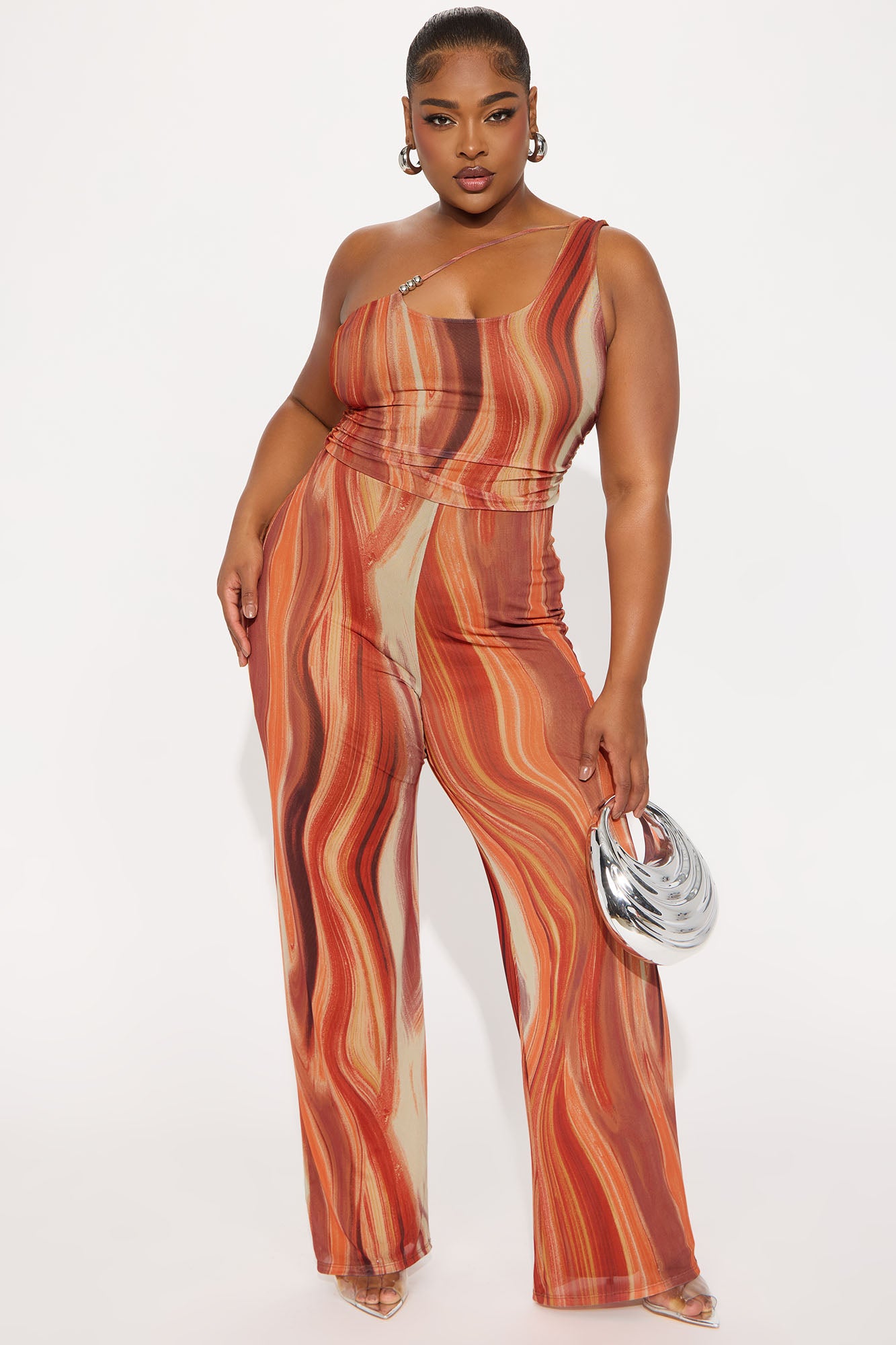 Lost Island One Shoulder Mesh Jumpsuit - Orange/combo - Image 4