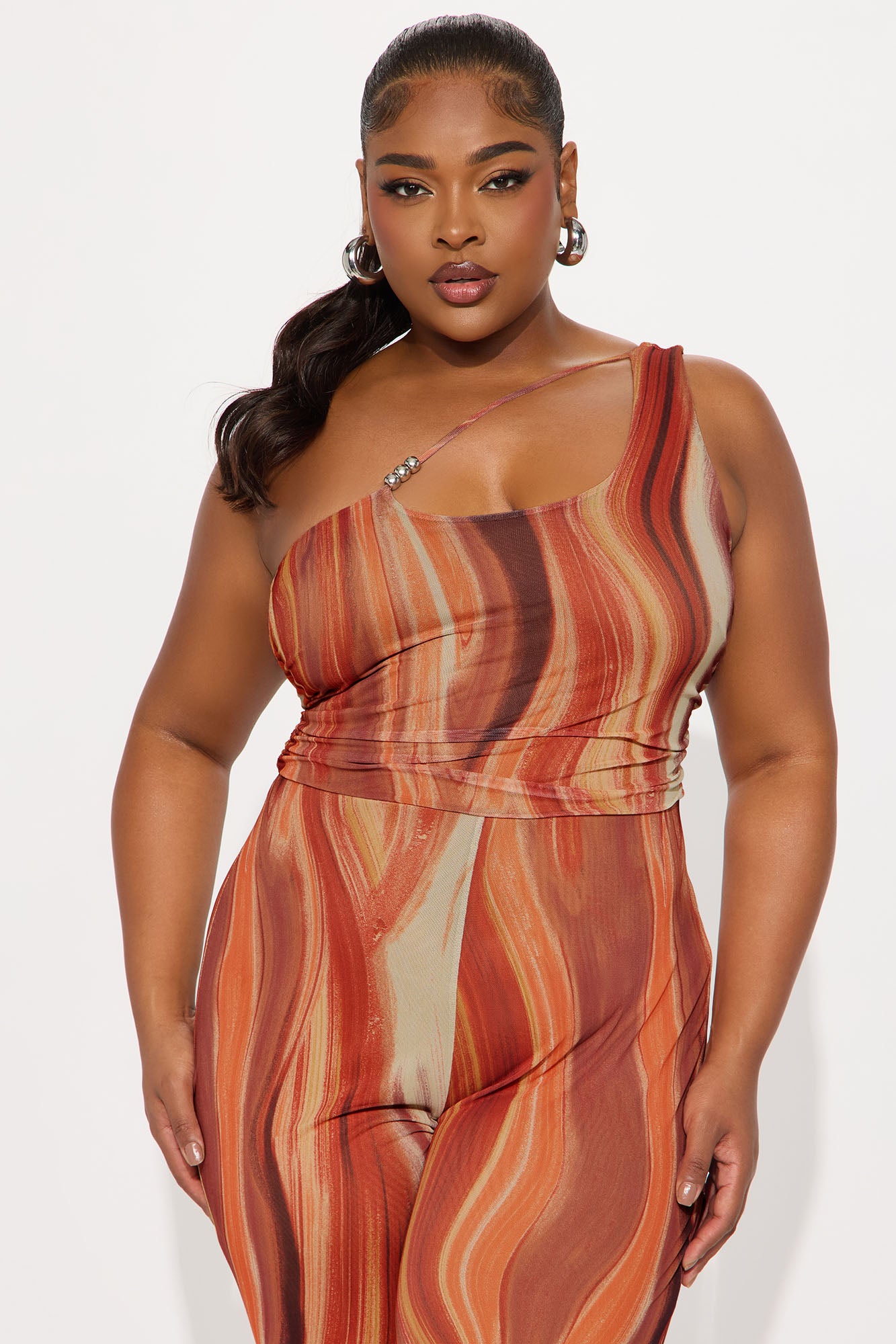 Lost Island One Shoulder Mesh Jumpsuit - Orange/combo - Image 5