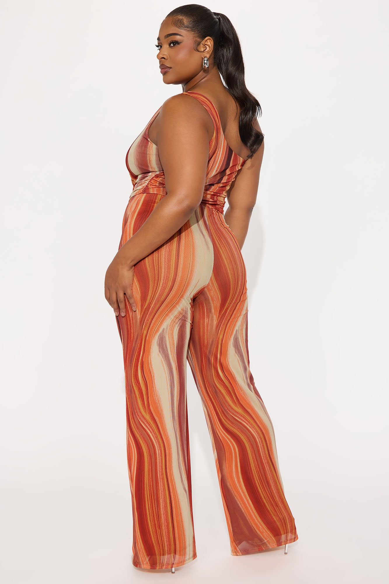 Lost Island One Shoulder Mesh Jumpsuit - Orange/combo - Image 6