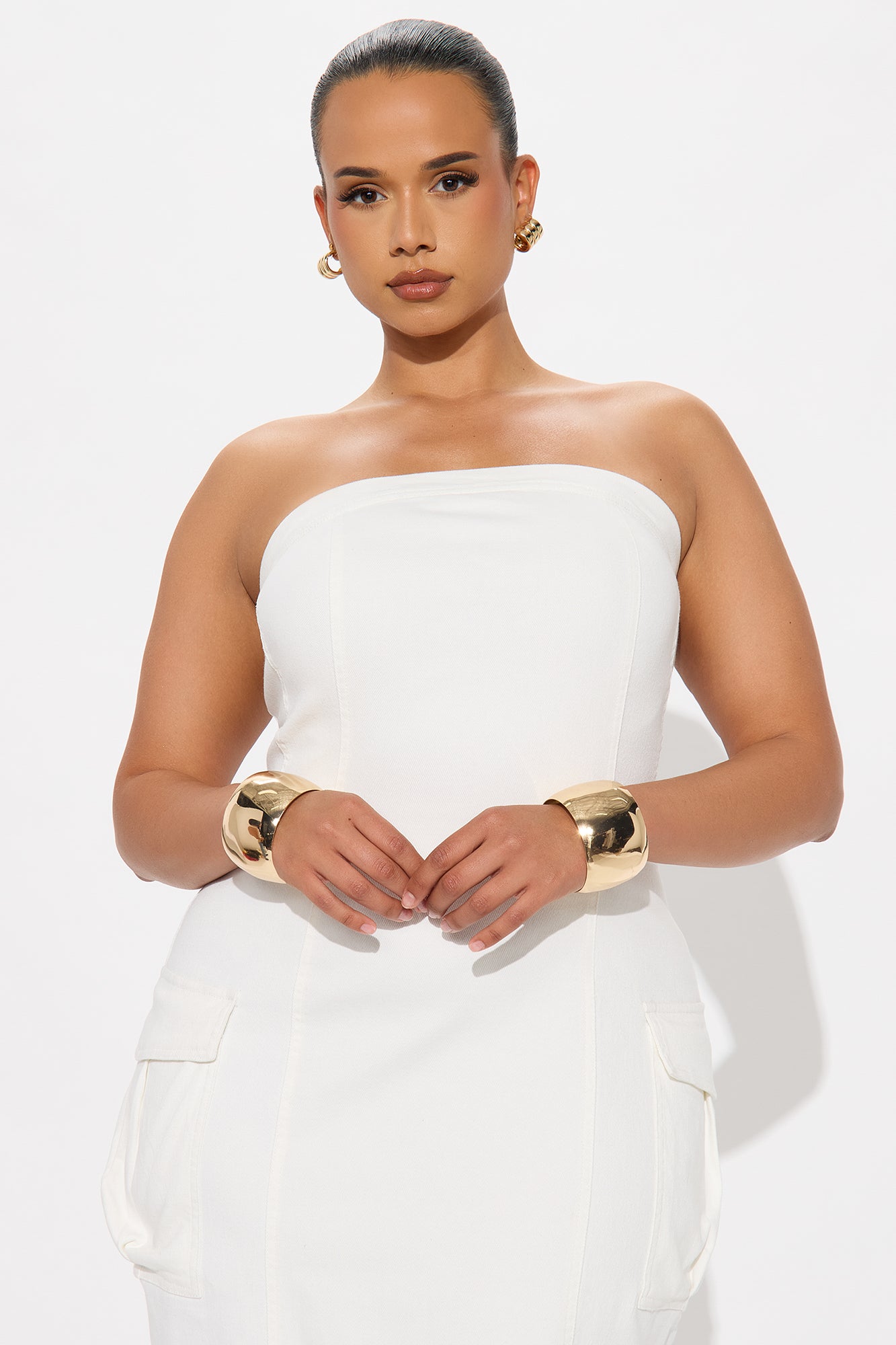 Center Of Attention Denim Cargo Midi Dress - White Wash - Image 5