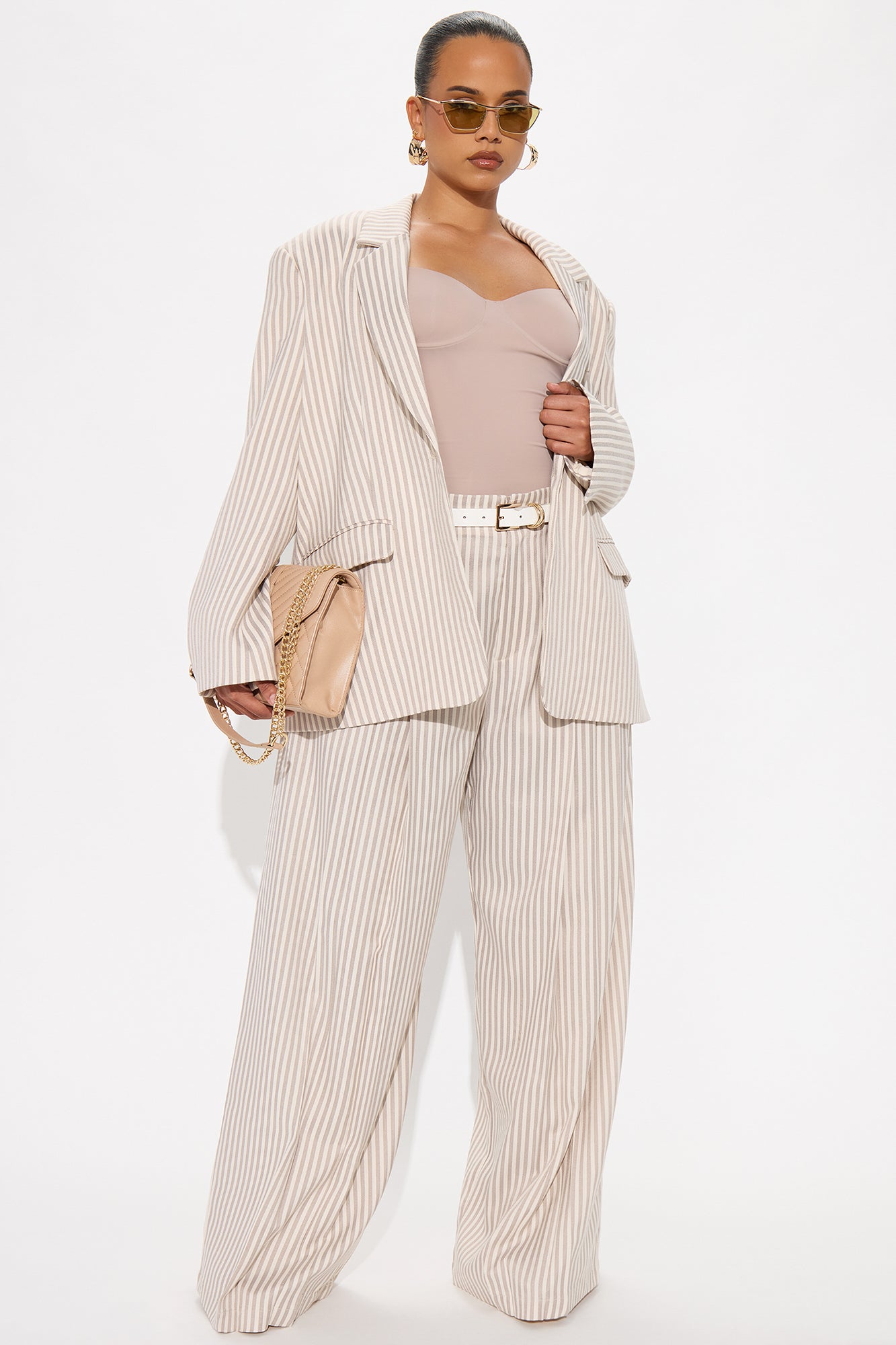 Nara Twill Striped Blazer - Tan/Multi - Image 6
