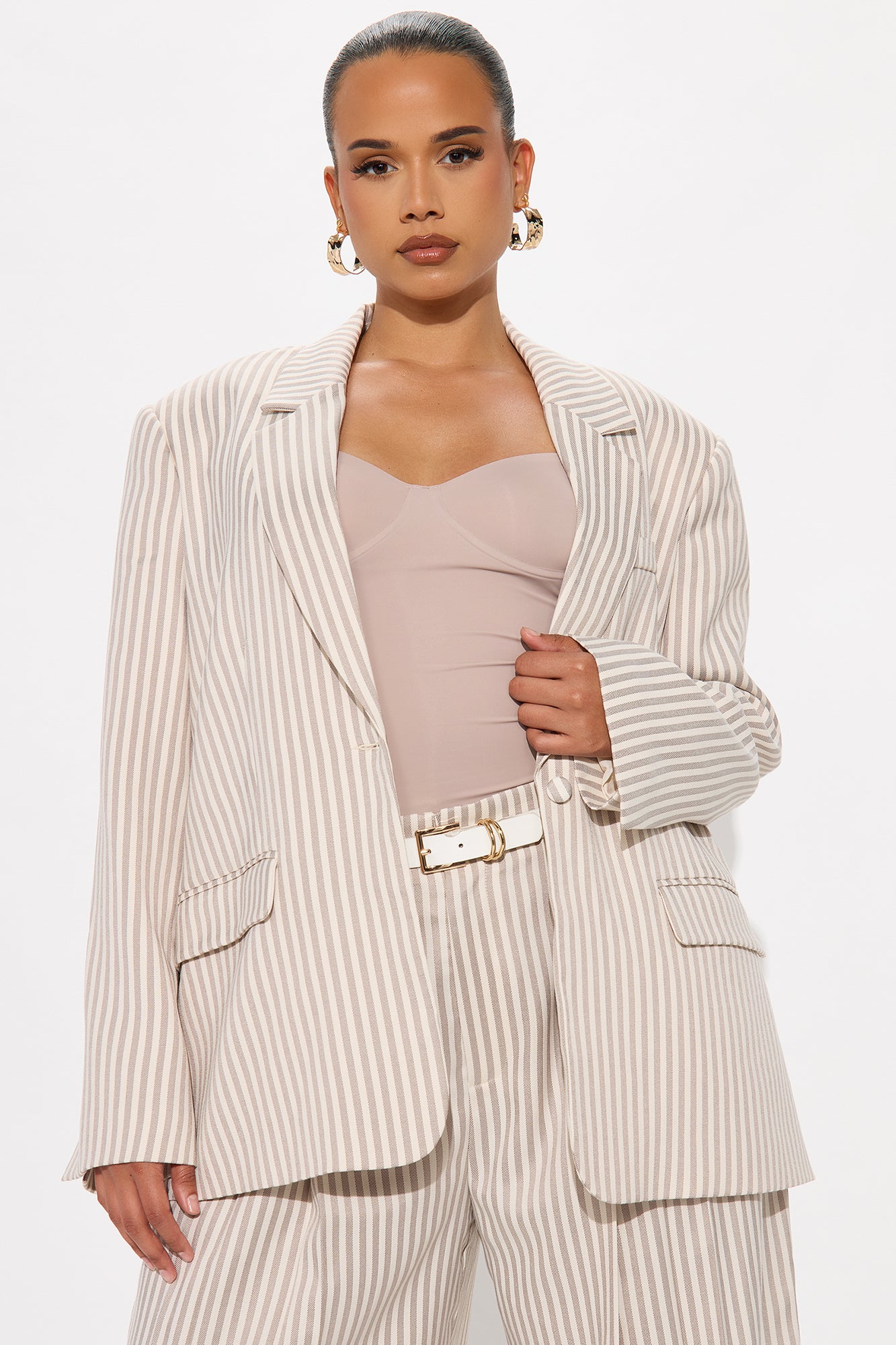 Nara Twill Striped Blazer - Tan/Multi - Image 5