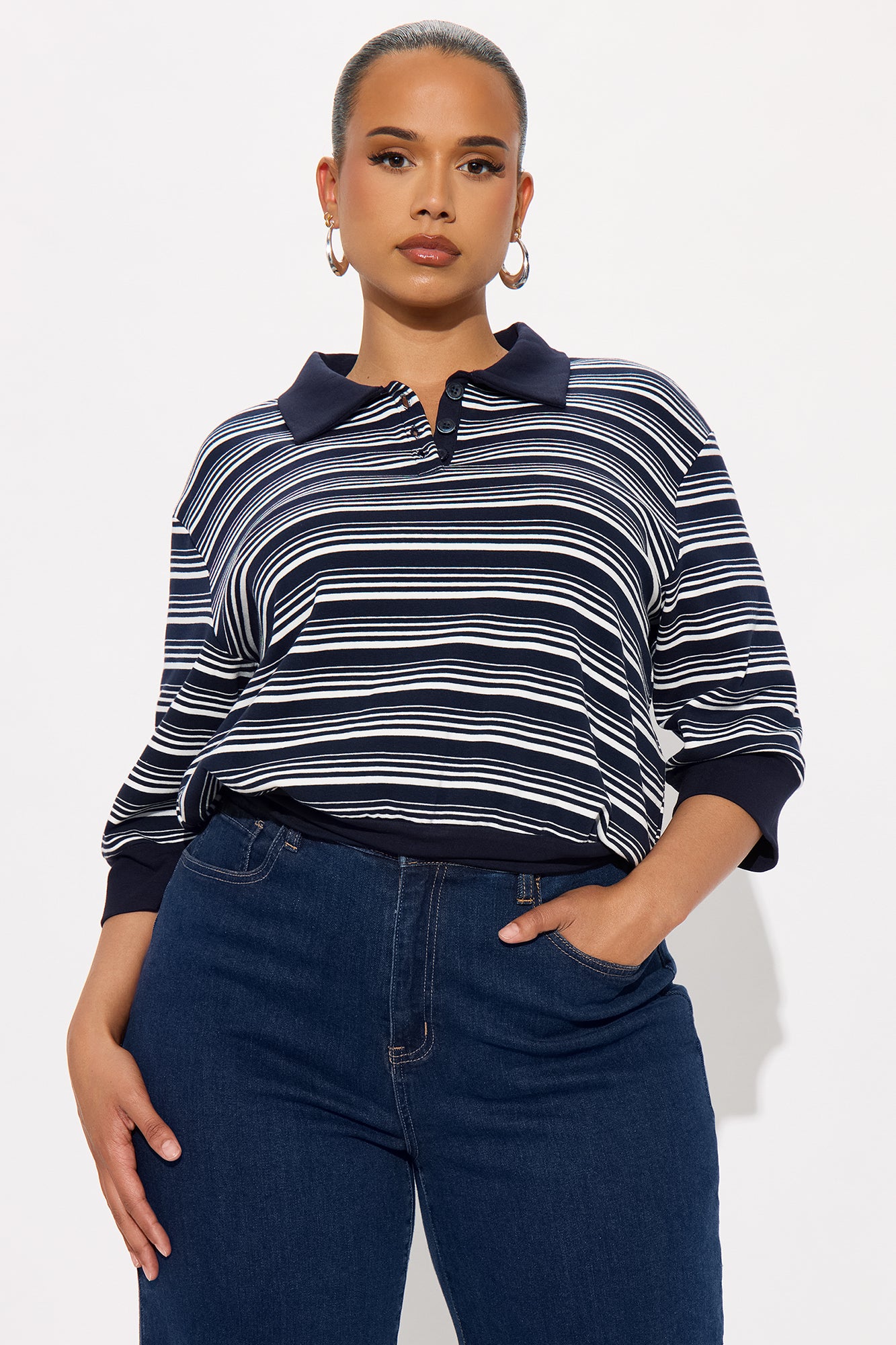 Striped Out Striped Sweater Polo  - Navy/combo - Image 4