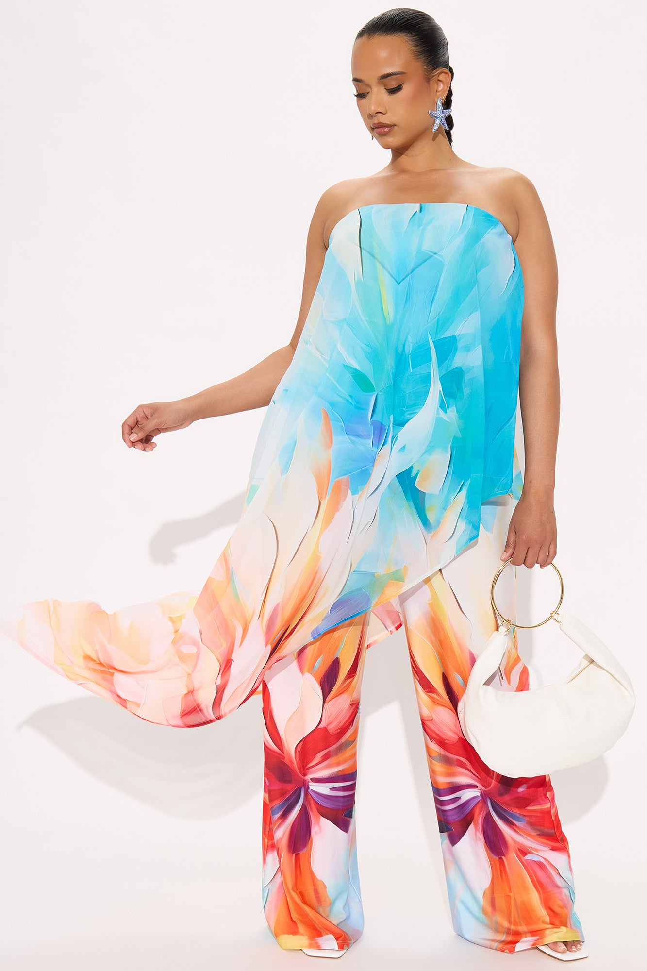 Tiera Floral Wide Leg Jumpsuit - Blue/combo - Image 4