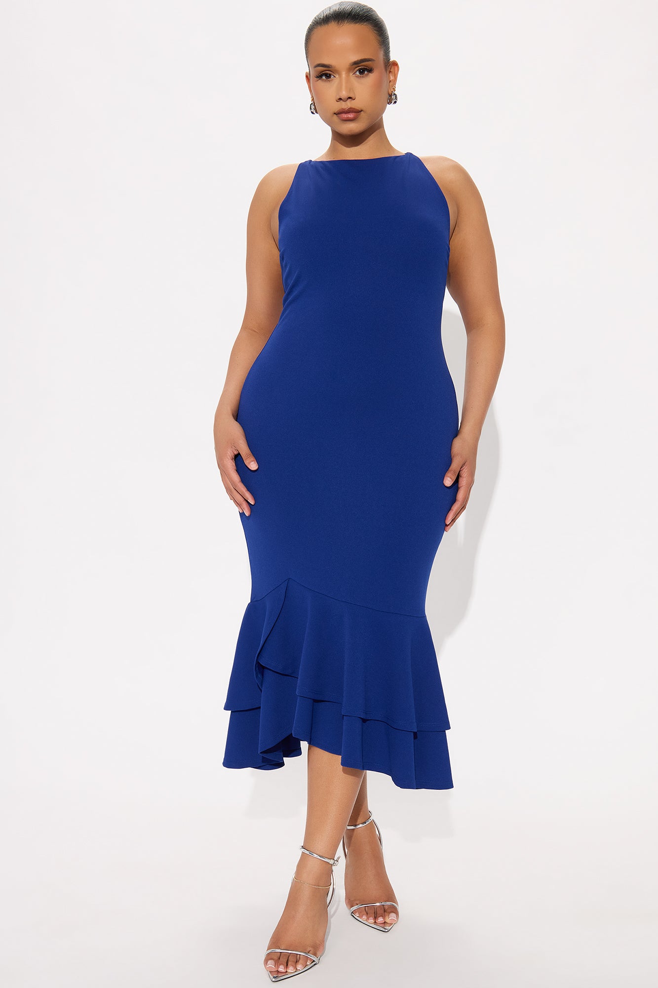 Laila Asymmetrical Crepe Midi Dress - Royal - Image 4