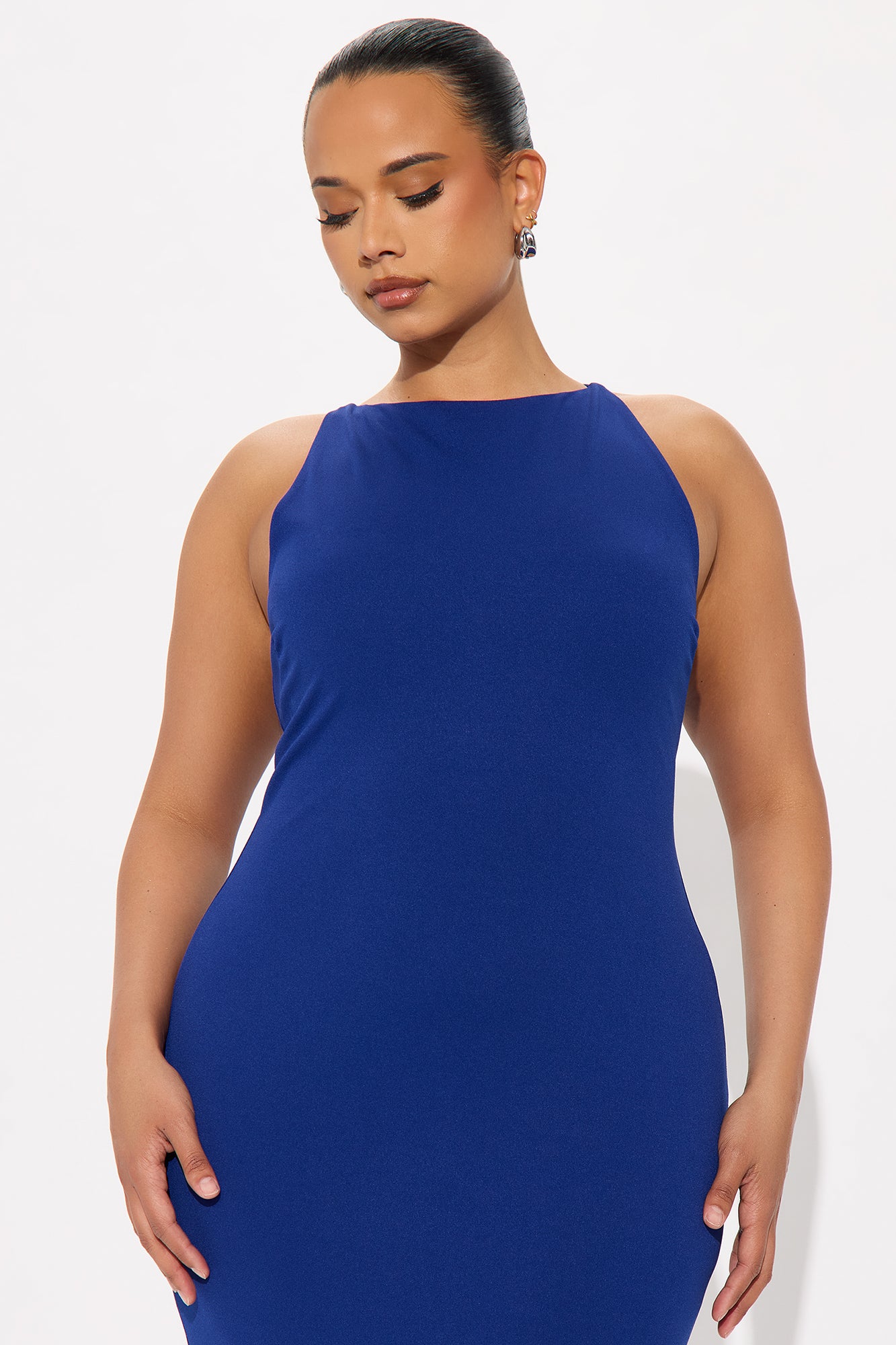 Laila Asymmetrical Crepe Midi Dress - Royal - Image 5