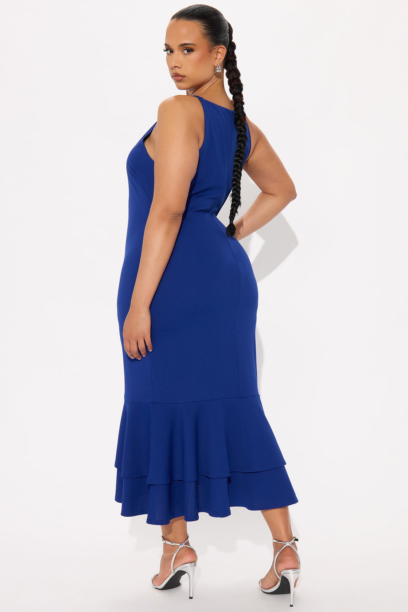 Laila Asymmetrical Crepe Midi Dress - Royal - Image 6