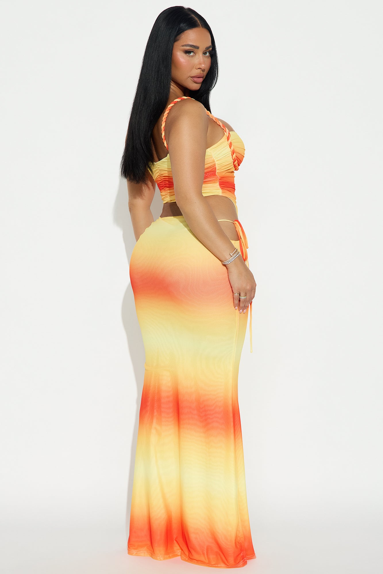 Serena Mesh Maxi Skirt Set - Yellow/combo - Image 3