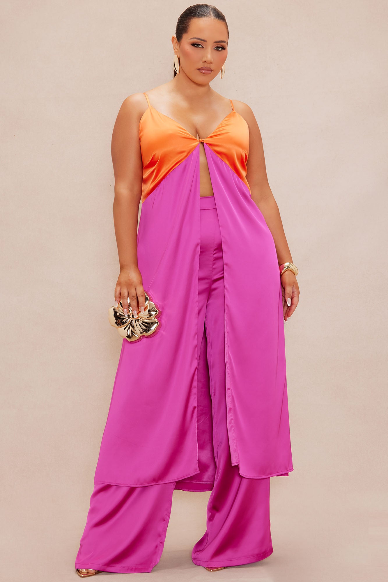 Gigi Flyaway Satin Pant Set - Pink/combo - Image 5