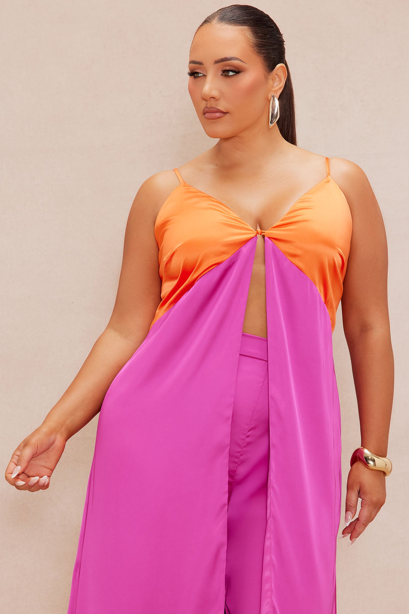 Gigi Flyaway Satin Pant Set - Pink/combo - Image 6