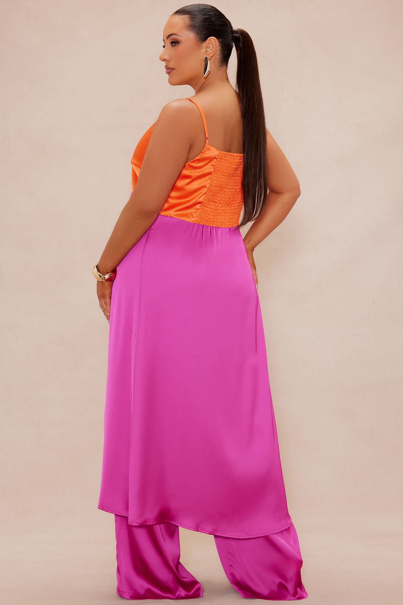 Gigi Flyaway Satin Pant Set - Pink/combo - Image 8