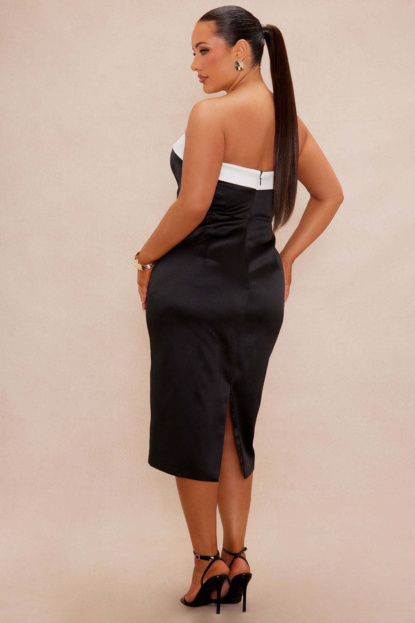 Emily Satin Midi Dress - Black/White - Image 8
