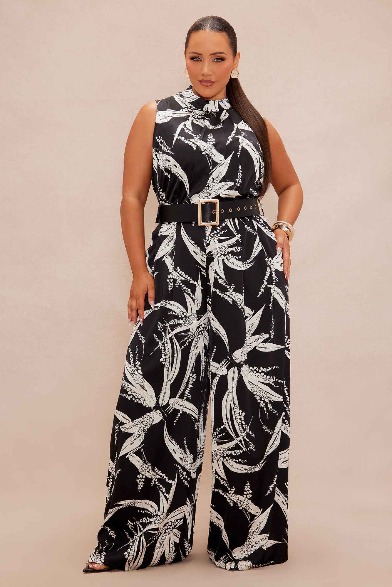 Ava Satin Wide Leg Jumpsuit - Black/combo - Image 5