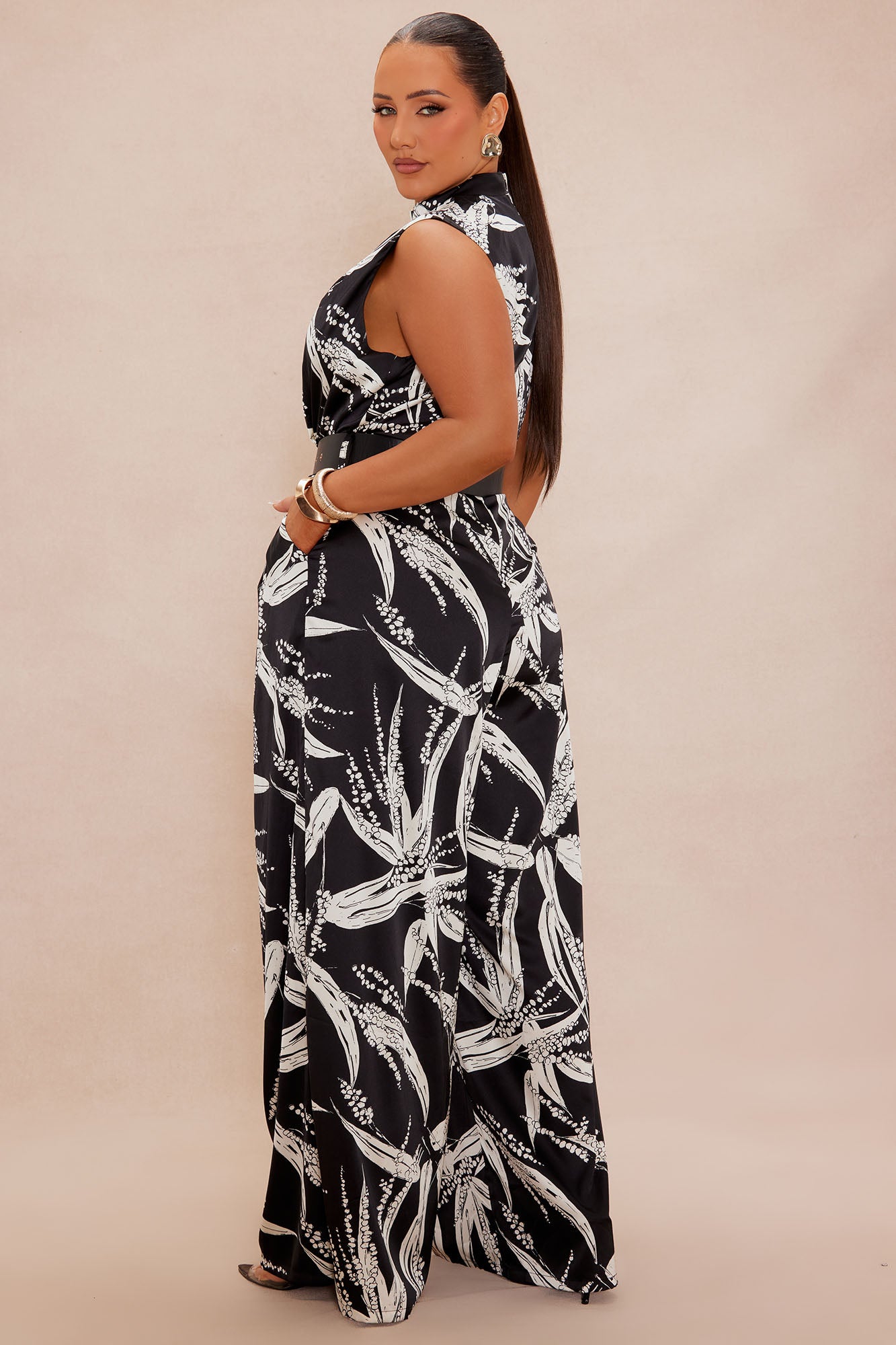 Ava Satin Wide Leg Jumpsuit - Black/combo - Image 8