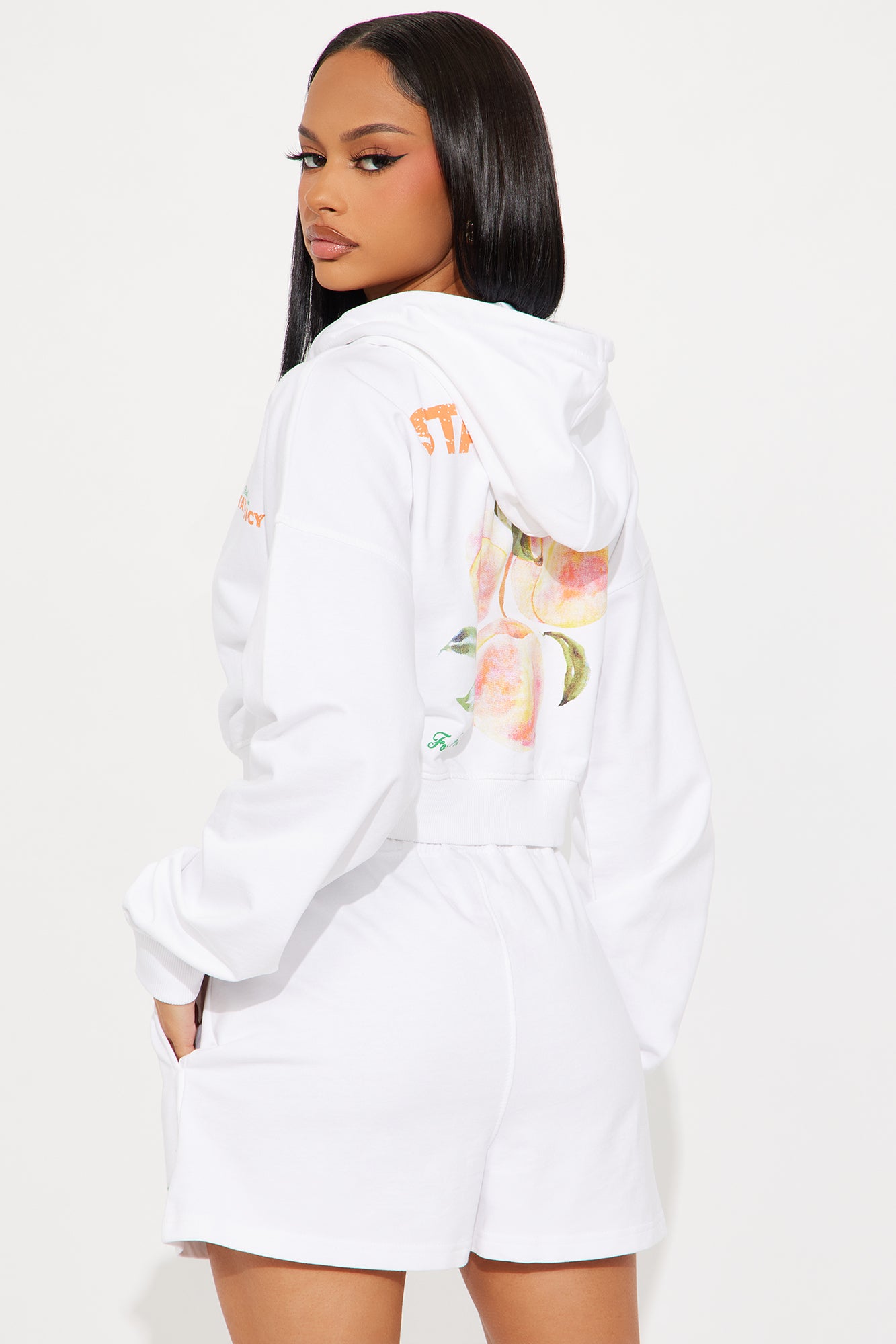 Stay Juicy French Terry Hoodie Zip Up Short Set - White/combo - Image 3