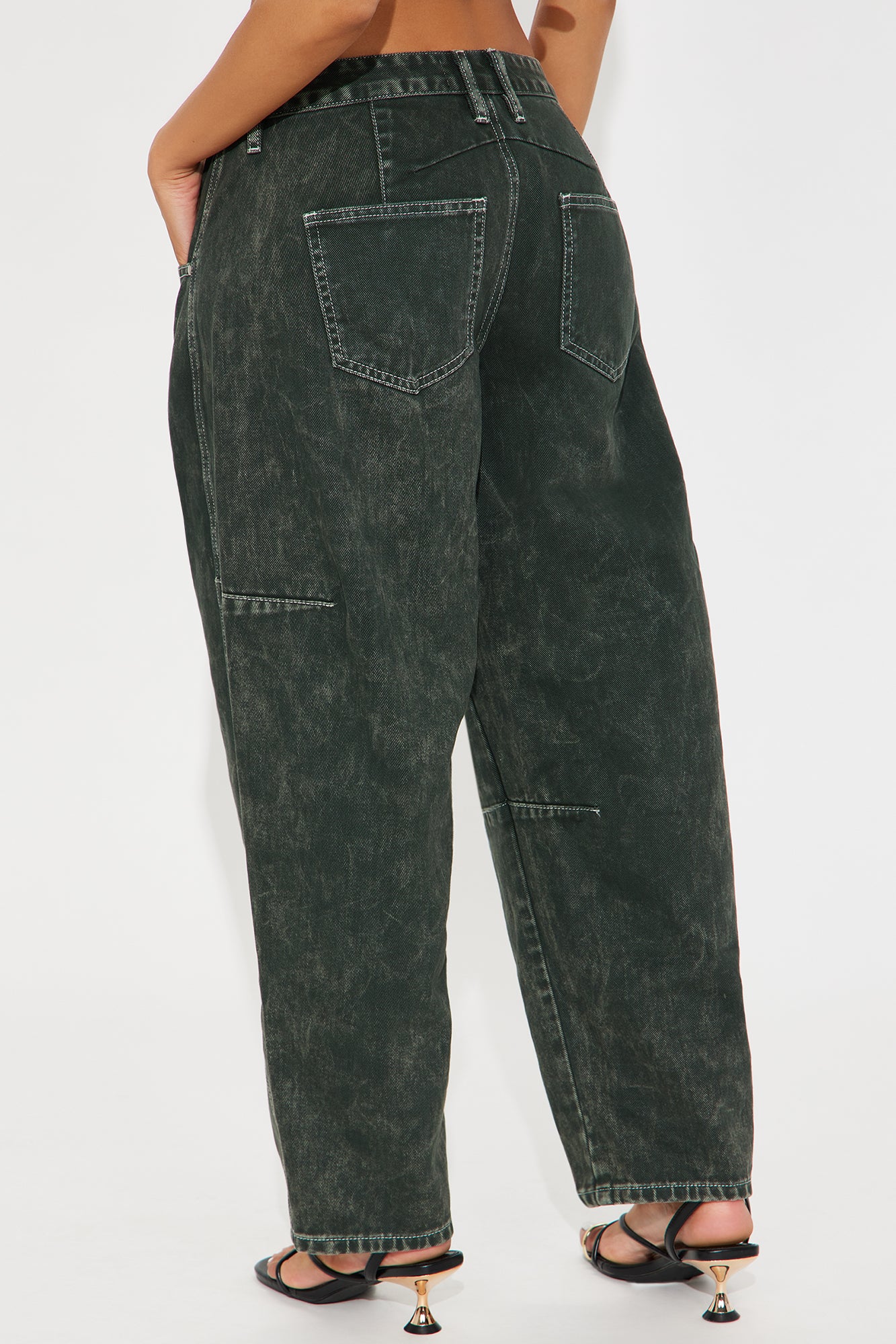 Lily Barrel Leg Jean - Dark Olive - Image 3