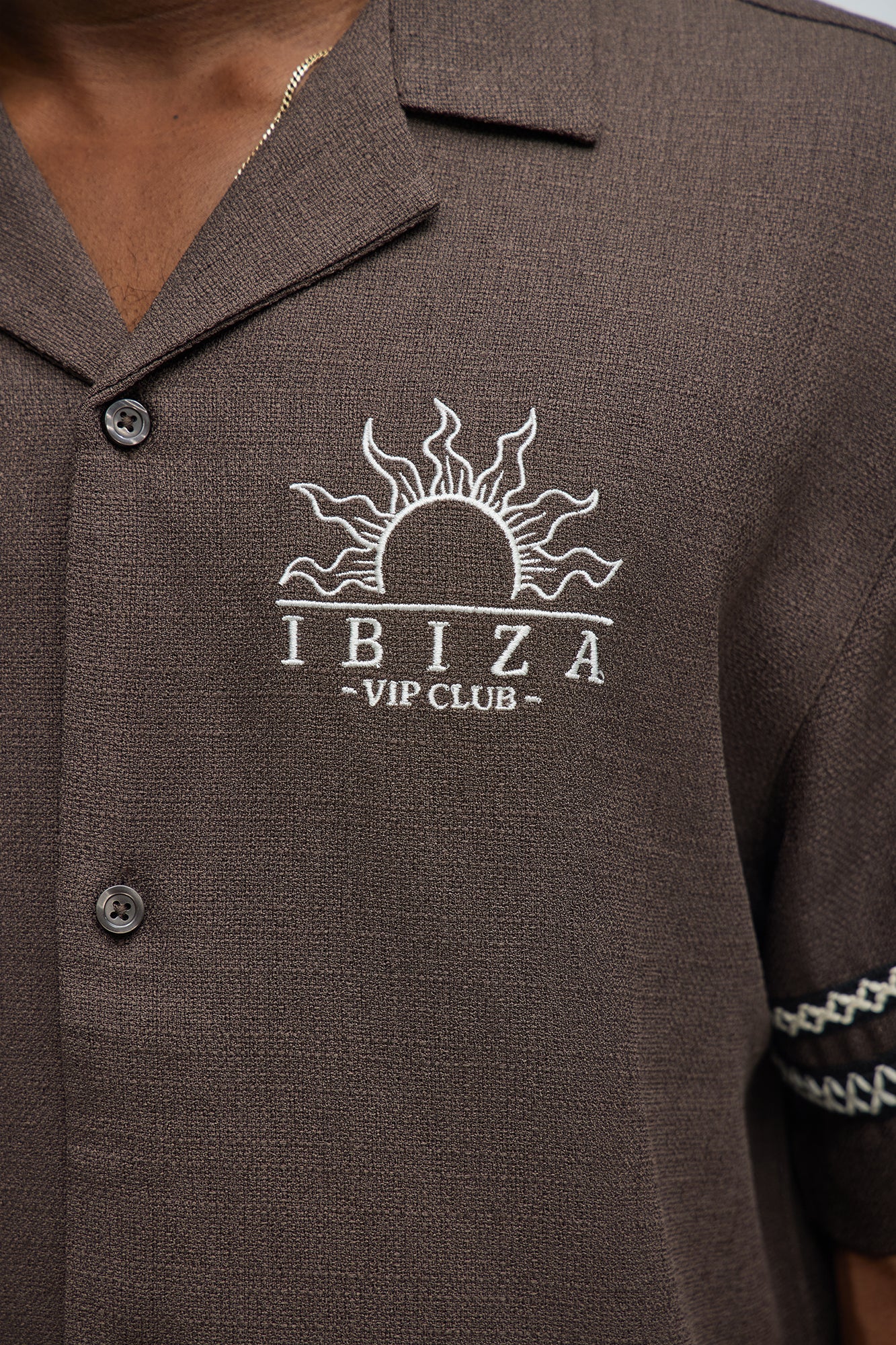 Ibiza VIP Club Linen Like Button Up - Chocolate - Image 3
