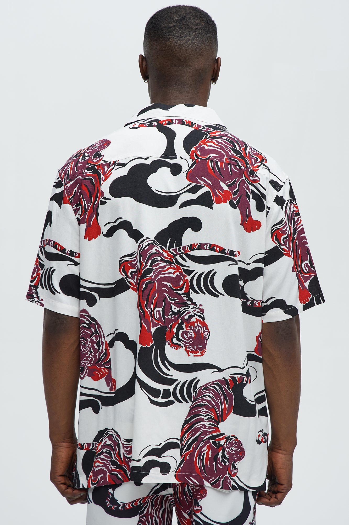 Tiger Waves Cuban Collar Button Up Shirt - White/combo - Image 3