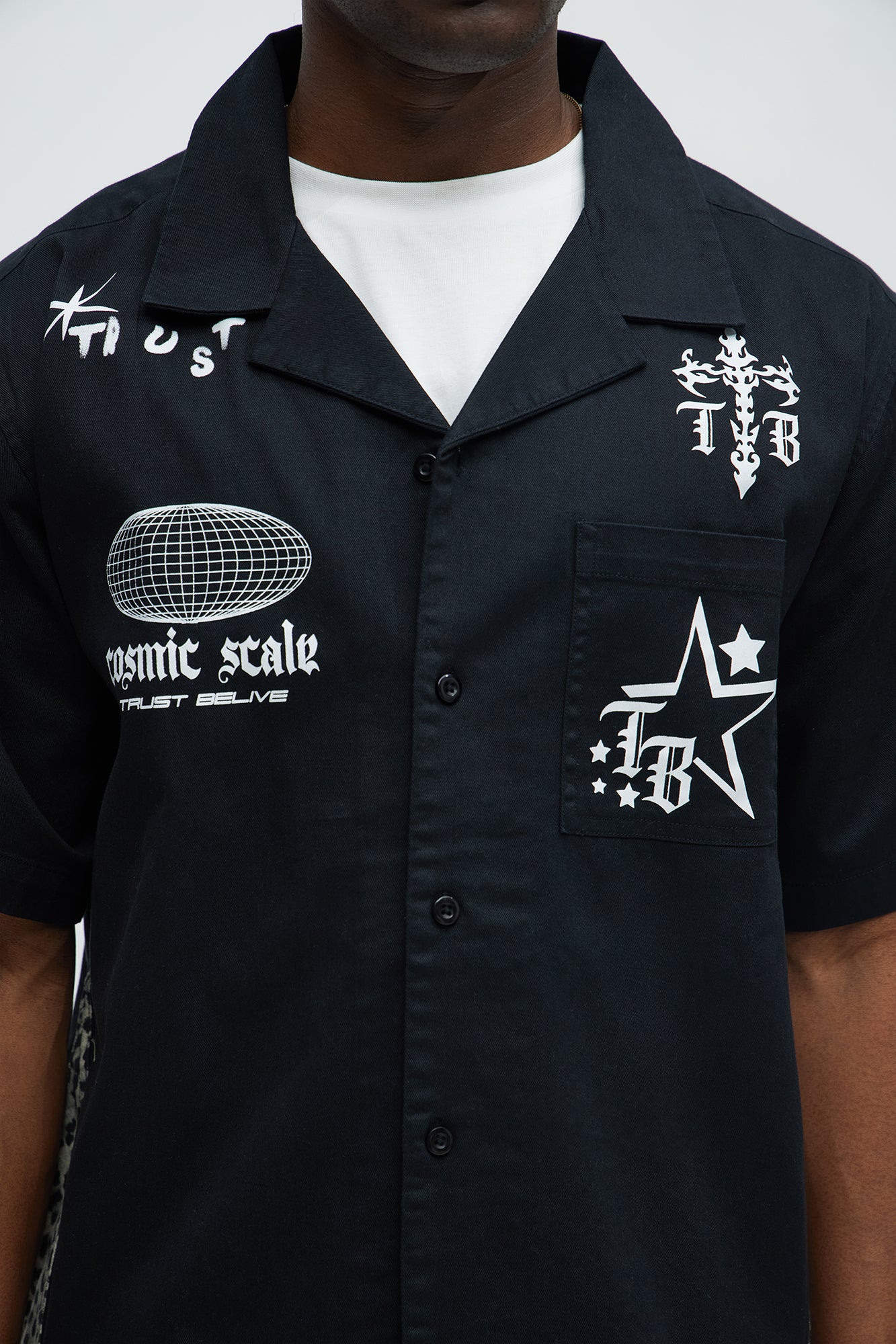 Cosmic Distortion Animal Print Short Sleeve Button Up Shirt - Black/combo - Image 3
