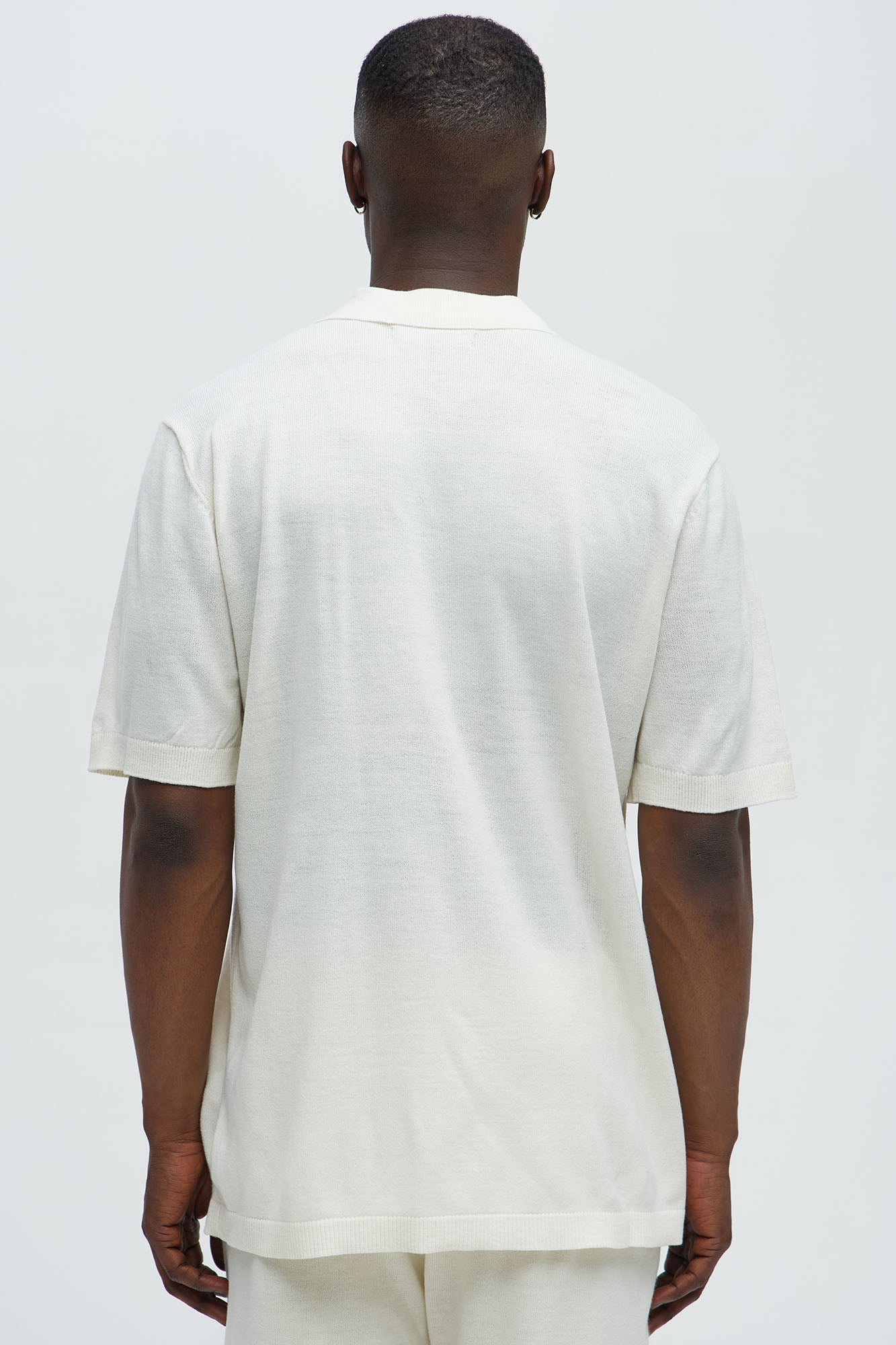 Ashton Knitted Johnny Collar Sweater Polo - Cream - Image 4